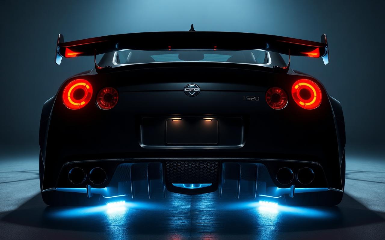 Nissan Skyline GT-R R33 rear three-quarter view with GT wing — CFGMOD carbon fiber and fiberglass modification