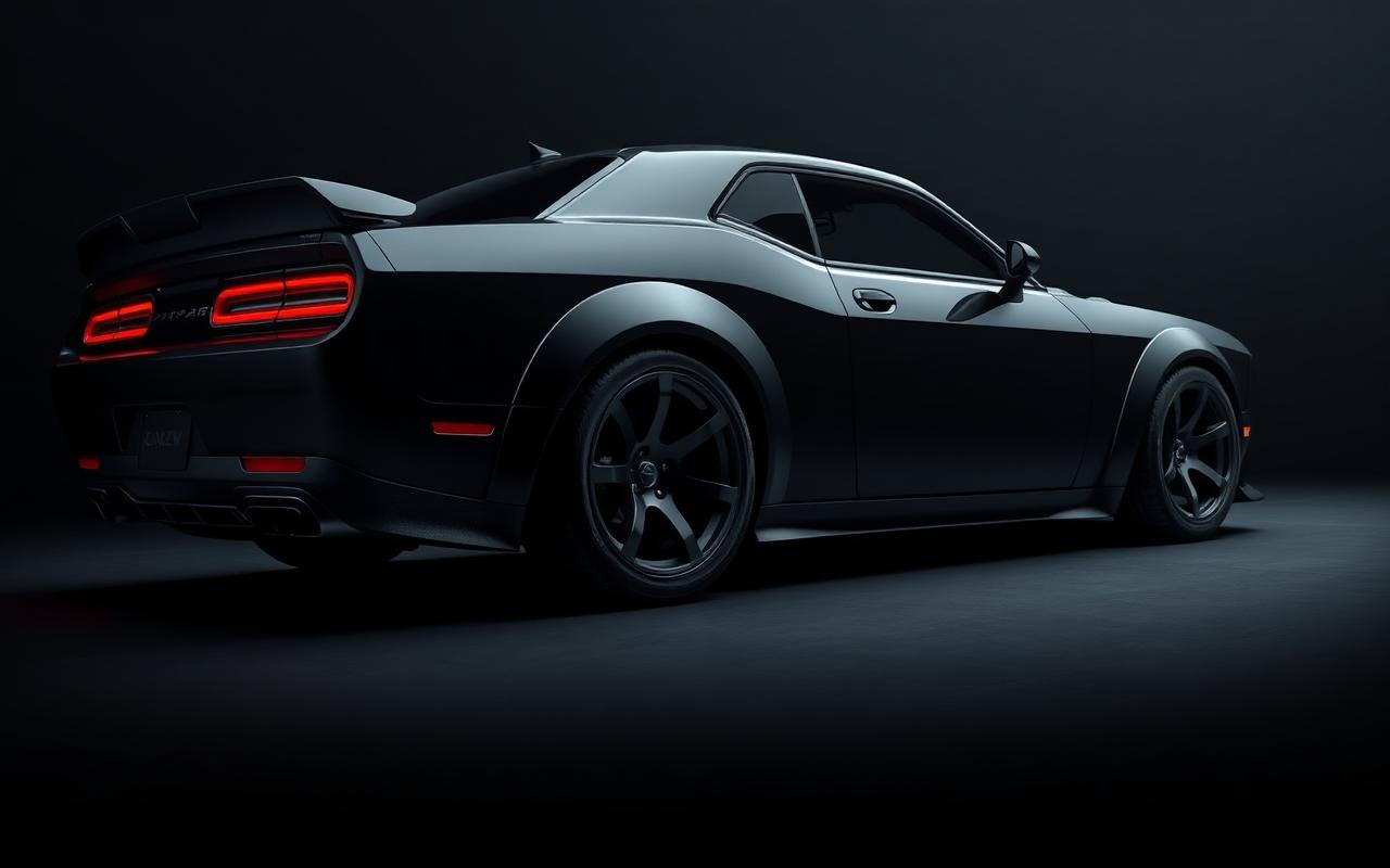 Dodge Challenger SRT side profile with carbon side skirts — CFGMOD carbon fiber and fiberglass modification
