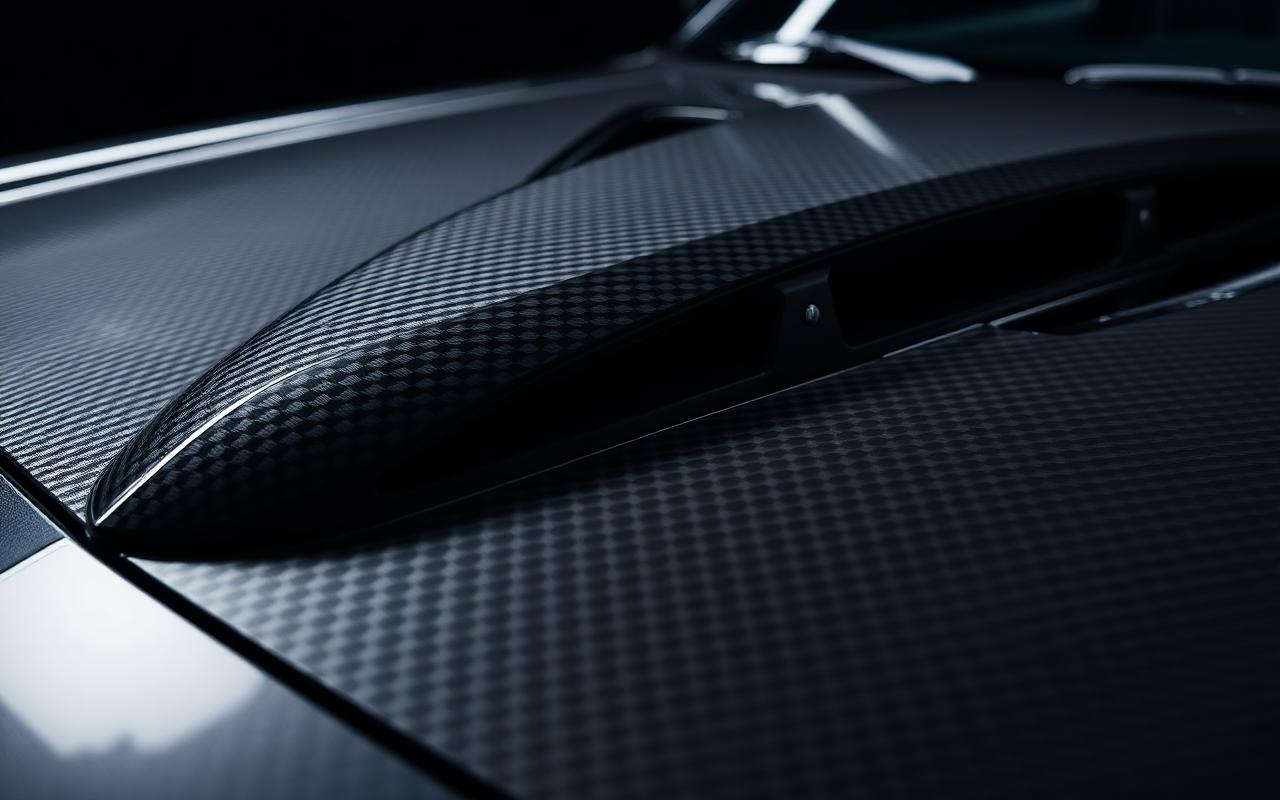 Dodge Challenger SRT carbon fiber hood close-up — CFGMOD carbon fiber and fiberglass modification