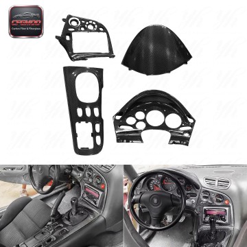 Carbon Fiber CF for RX7 FD3S LHD Interior Replacement Kit 4-Piece Black Hood A/C Shifter Panel Bezel