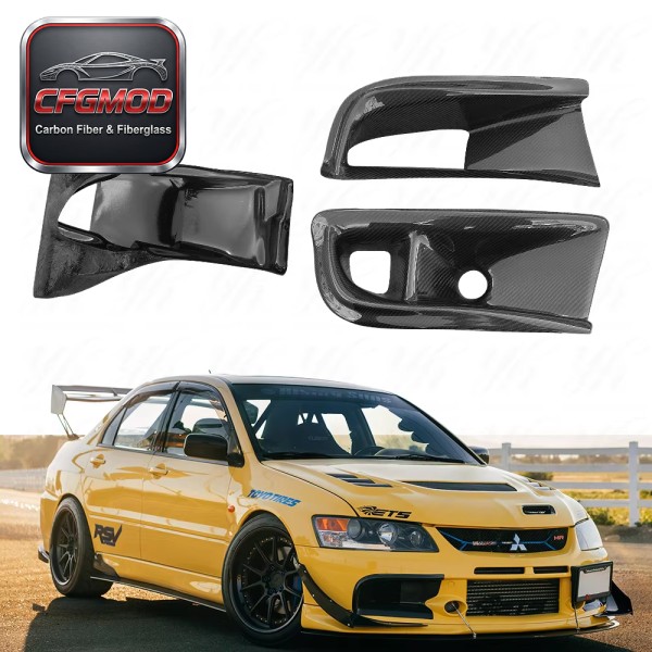VS Style Carbon Fiber Front Bumper Air Duct Oil Cooler Guide 3Pcs Set for Mitsubishi Lancer Evolution EVO 8 CT9A