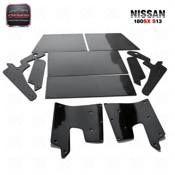 FRP Glass Fiber Full Set Black High Gloss Bodykit 1989-1994 Nissan 180SX RPS13 Rocket Bunny RB V2 Rear Bumper + Side Canards +