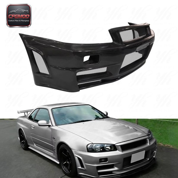 Black Carbon Fiber Front Bumper for Skyline R34 GTR Z-Tune Type with 100% Fitment