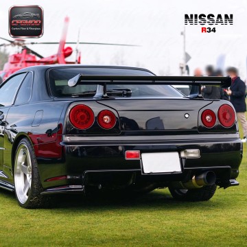 For CF 1999-2002 Skyline R34 GTR GTT OEM Black Carbon High Gloss Rear Trunk Tailgate Brake Lamp Position No Break Light Cutout