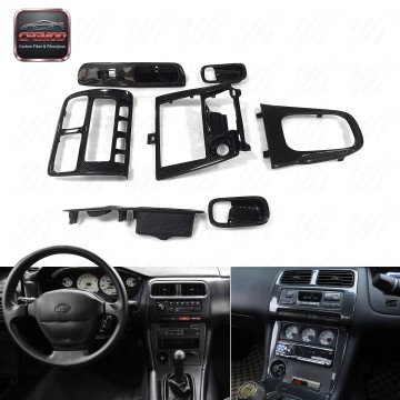 Black Carbon Fiber Interior Set for Nissan 200SX S14/S14A RHD Silvia 7-Piece Radio Surround & Control Panel Full Set