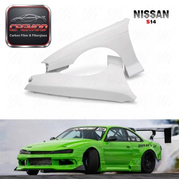For S14 OEM Front Fenders (Pair) Carbon Fiber/Glass Fiber Clear Coated Perfect Fit New