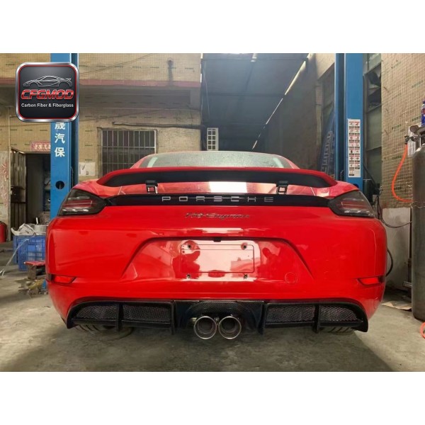 GT4 Style Dry Carbon Fiber Rear Lip Diffuser for Porsche 718 Boxster Cayman Rear Bumper Splitter Tuning Parts