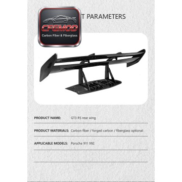 For Porsche 911 992 GT3 RS Carbon Fiber Rear Bumper Aero Wing Spoiler