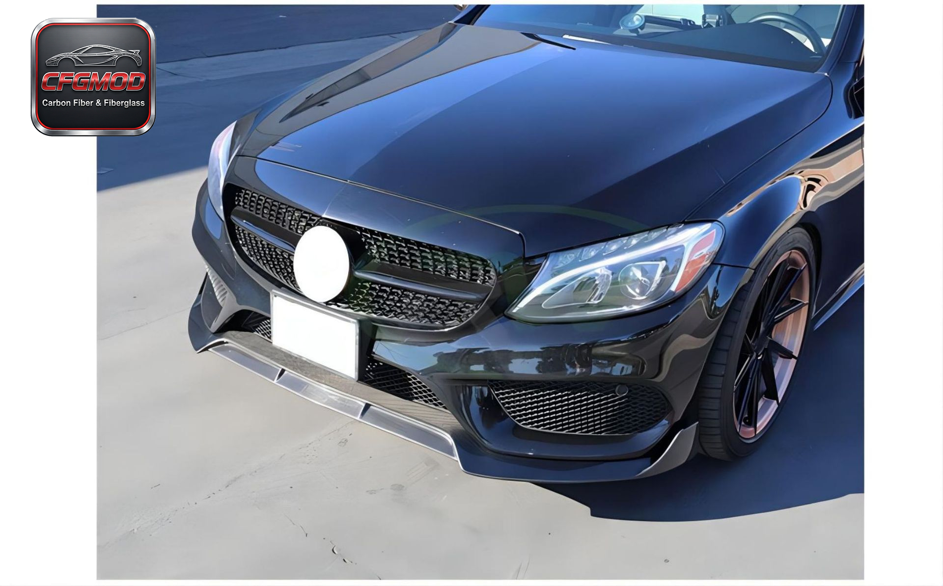 B-Style Dry Carbon Fiber Front Chin Spoiler Splitter for Mercedes-Benz C-Class W205 — 3
