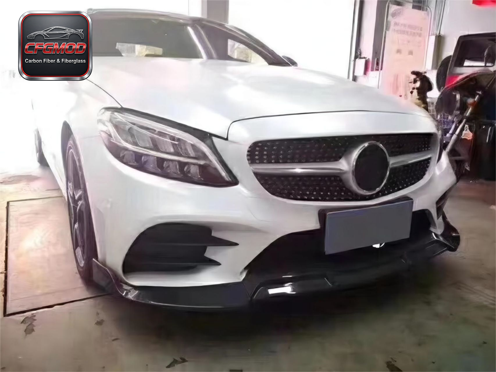 B-Style Dry Carbon Fiber Front Chin Spoiler Splitter for Mercedes-Benz C-Class W205 — 5