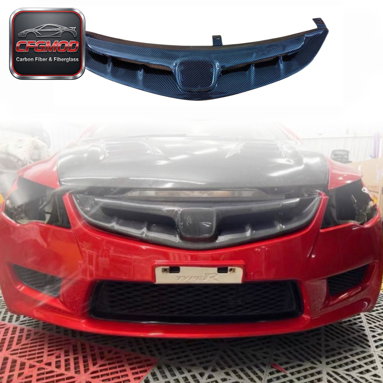 Type-R Style Carbon Fiber Front Grille for Honda Civic FD2 2005-2012 Radiator Mesh Grill Tuning Parts — 1