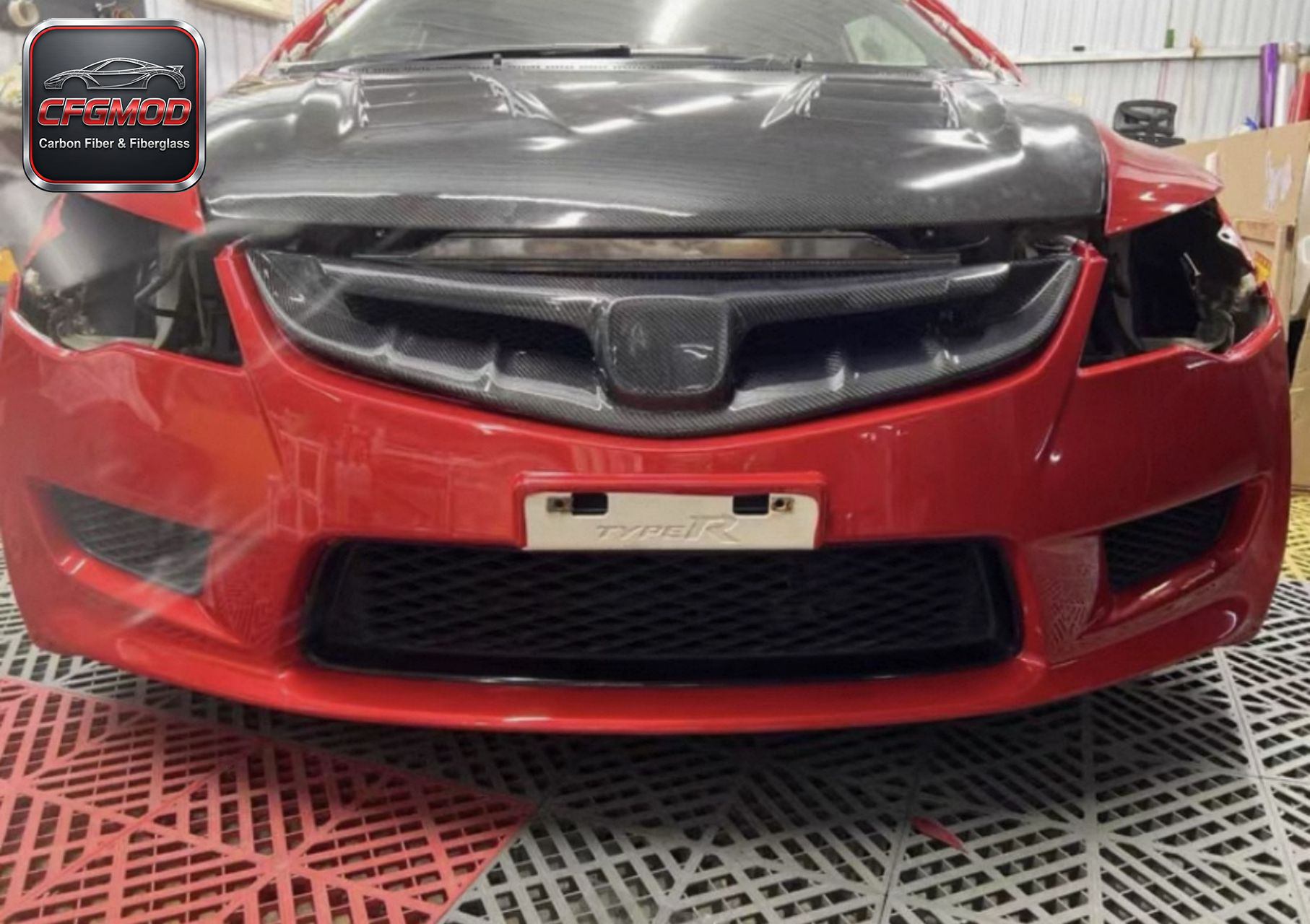 Type-R Style Carbon Fiber Front Grille for Honda Civic FD2 2005-2012 Radiator Mesh Grill Tuning Parts — 2