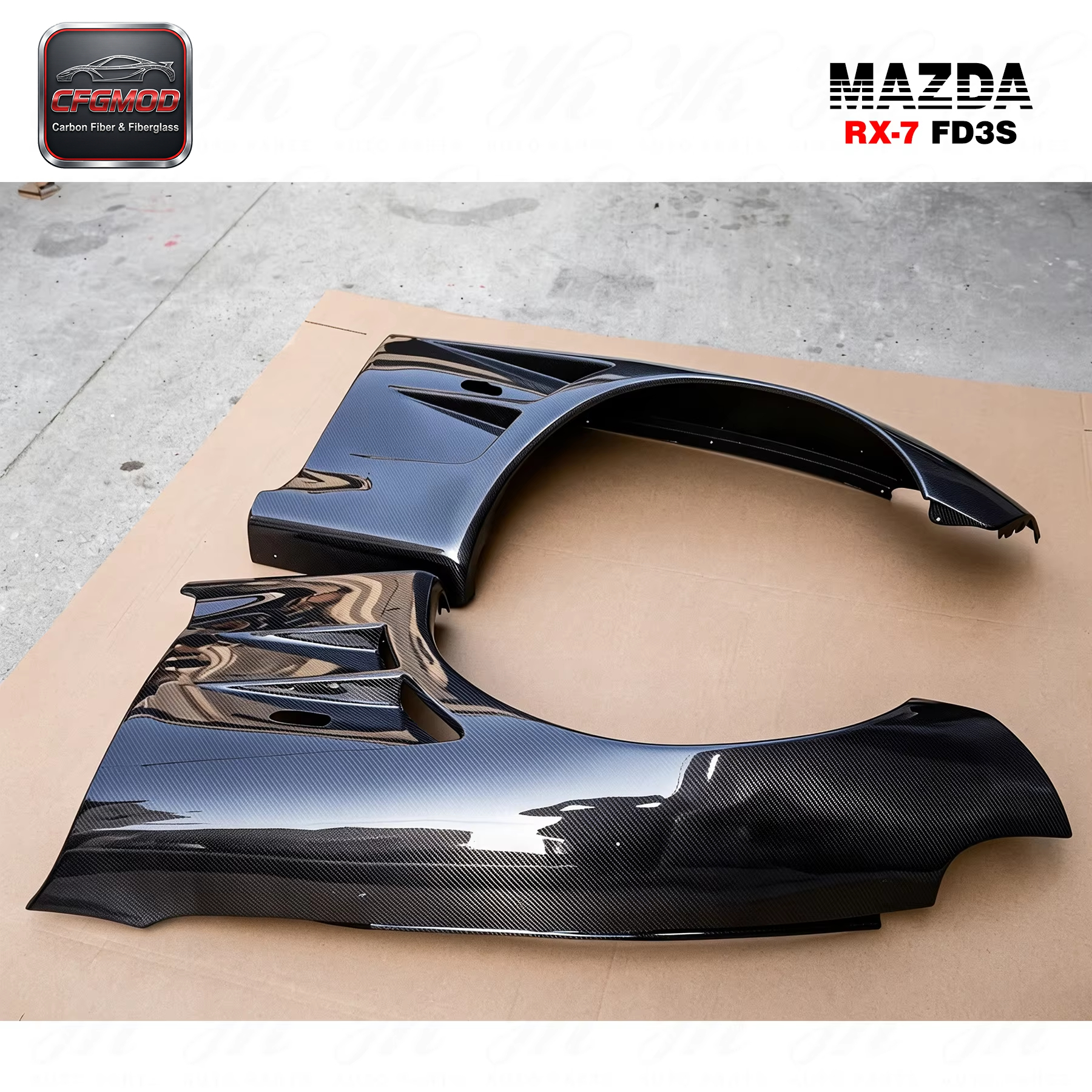 Auto Parts Black Carbon Fiber CF Bodykit for 1992-1997 RX7 FD3S BN-Sports Style Front Fenders +25mm — 6