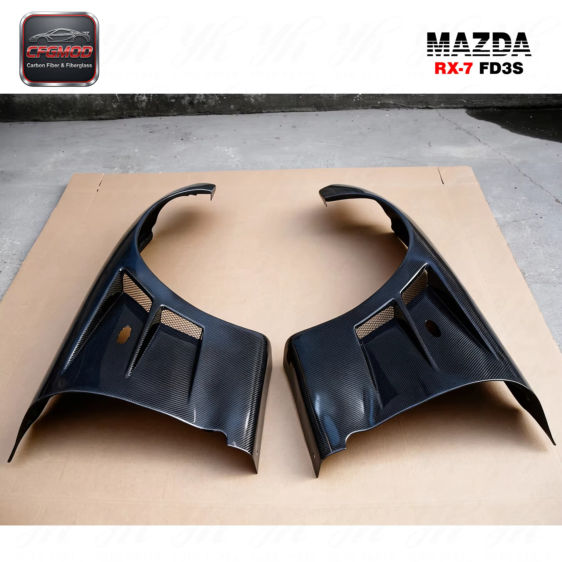 Auto Parts Black Carbon Fiber CF Bodykit for 1992-1997 RX7 FD3S BN-Sports Style Front Fenders +25mm — 7