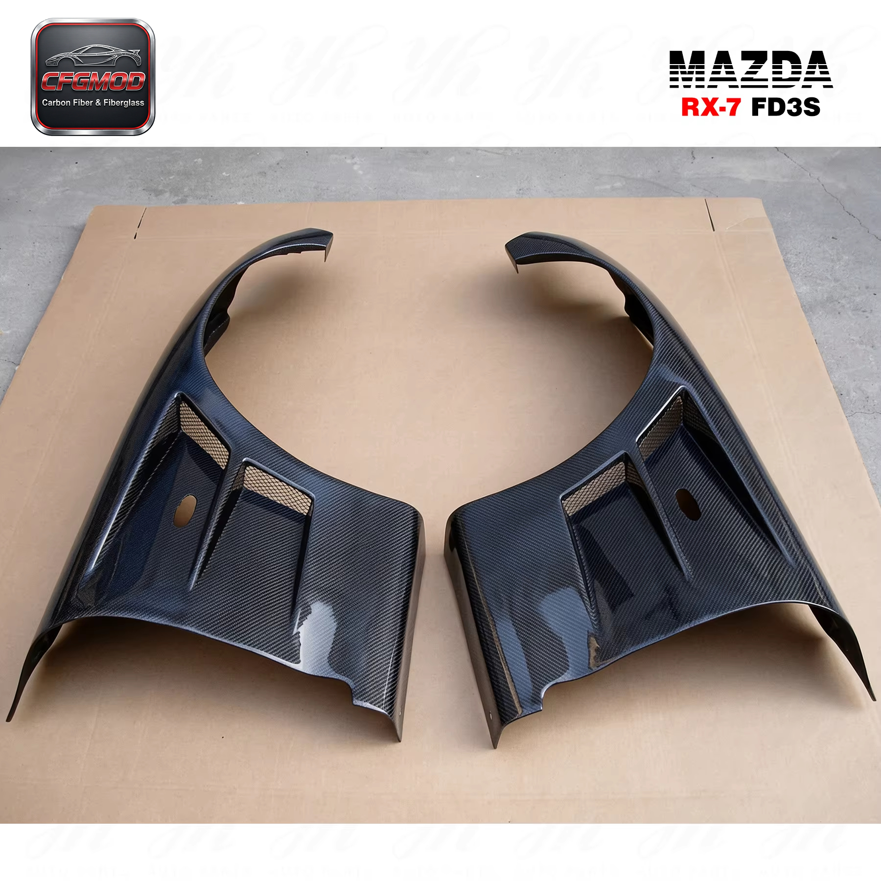 Auto Parts Black Carbon Fiber CF Bodykit for 1992-1997 RX7 FD3S BN-Sports Style Front Fenders +25mm — 9