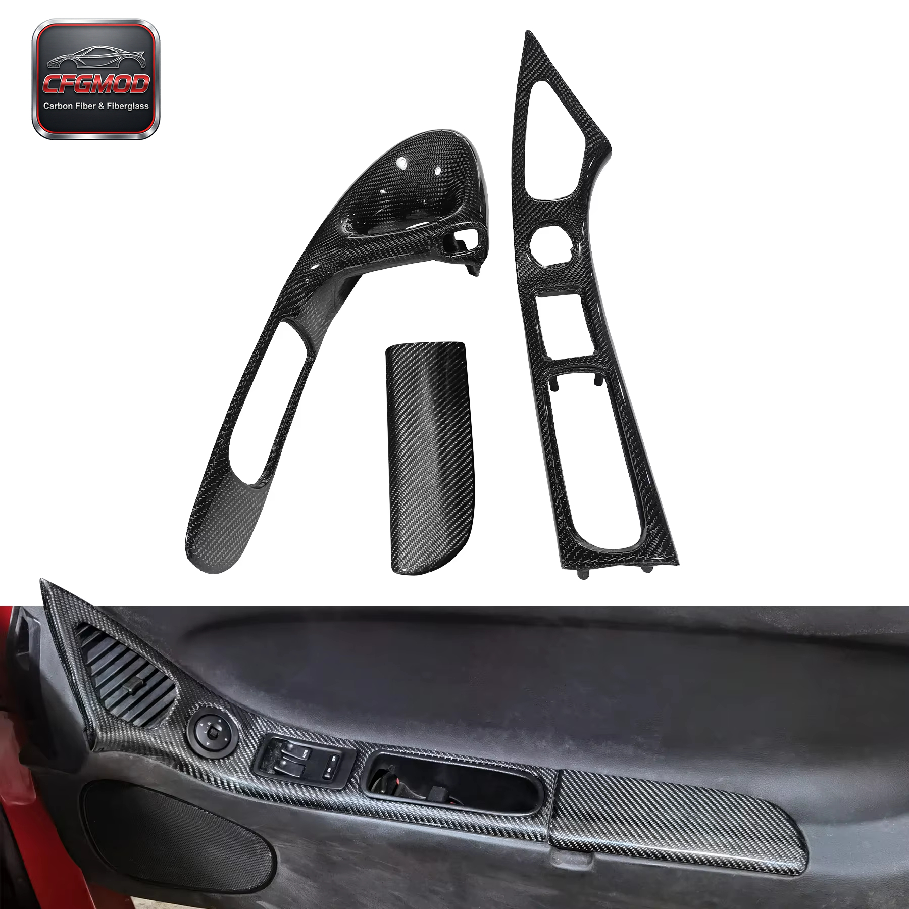 2000-2002 RX7 FD3S RHD Inner Door Handle Replacement Interior Kits Left and Right Sides Carbon Fiber Black Polished — 2