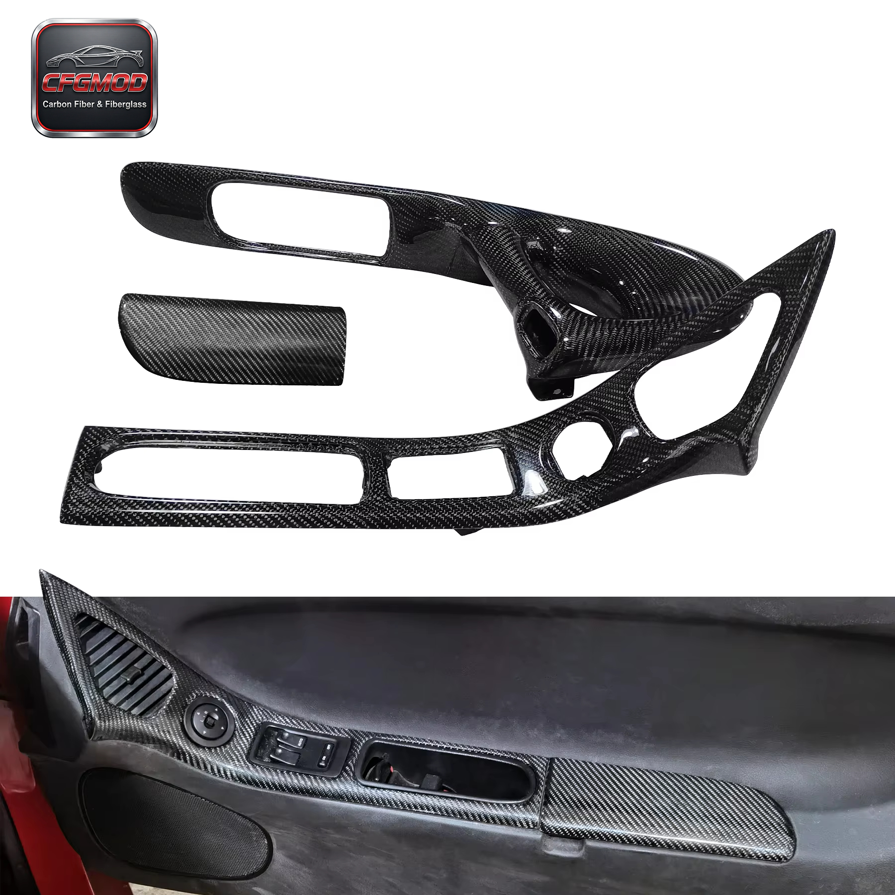 2000-2002 RX7 FD3S RHD Inner Door Handle Replacement Interior Kits Left and Right Sides Carbon Fiber Black Polished — 4