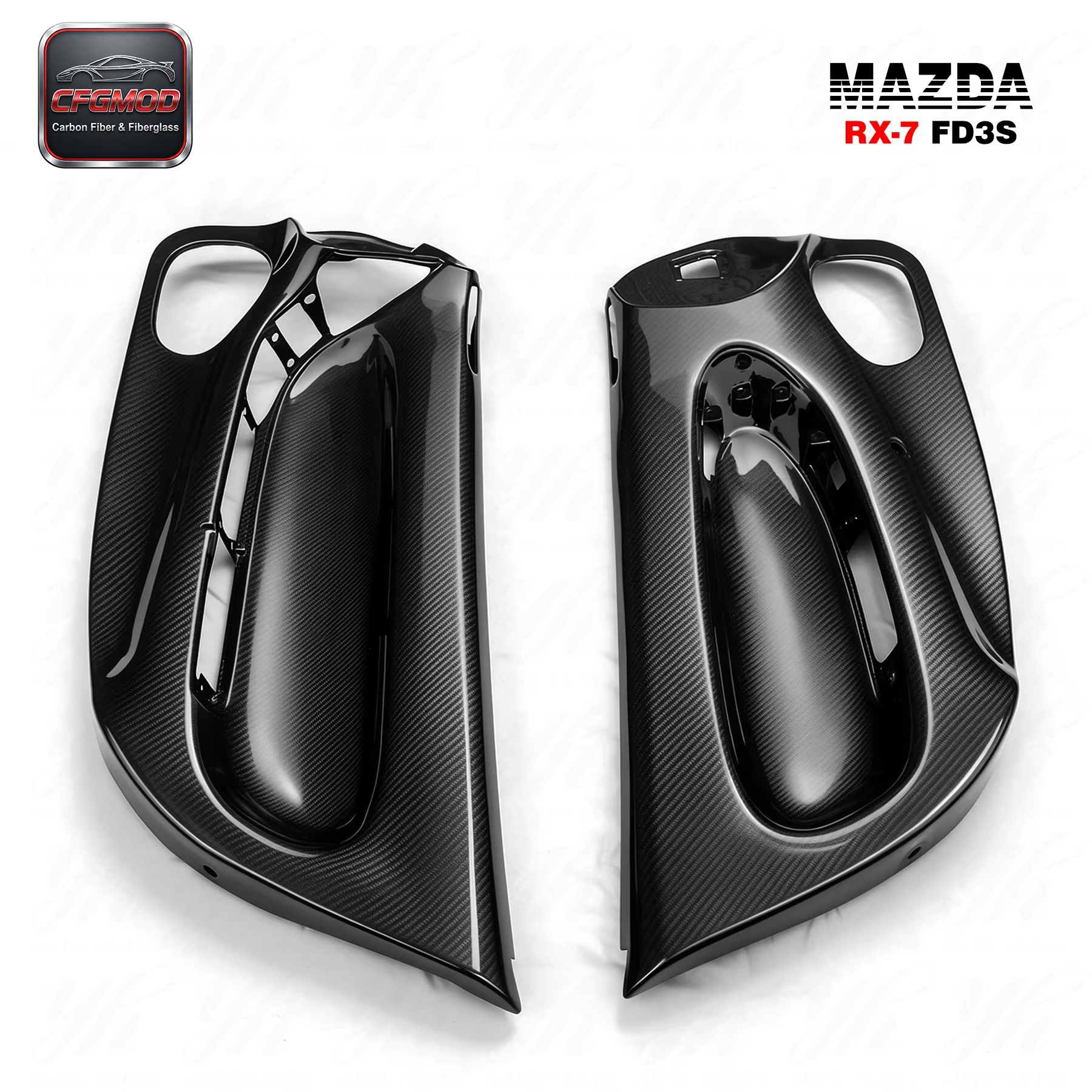 Carbon Fiber Black 1992-1997 RX7 FD3S Inner Door RHD Panel Replacement Door Card Cover Trim 2 Pcs 100% Fitment — 2