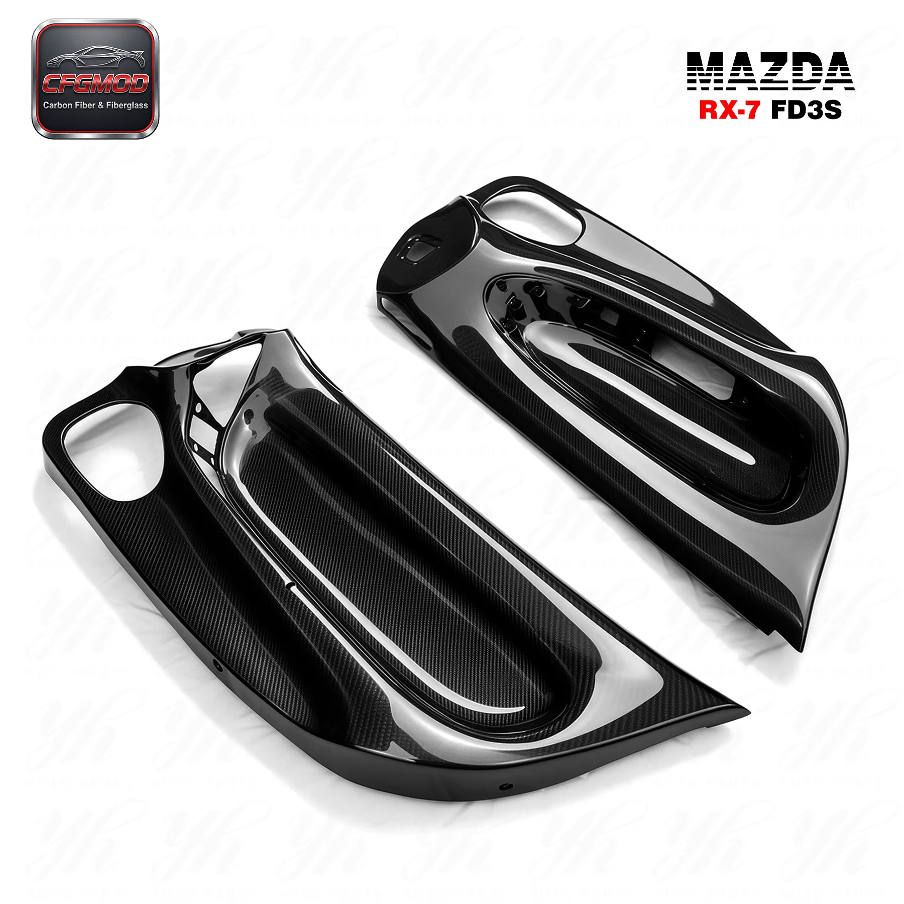 Carbon Fiber Black 1992-1997 RX7 FD3S Inner Door RHD Panel Replacement Door Card Cover Trim 2 Pcs 100% Fitment — 3