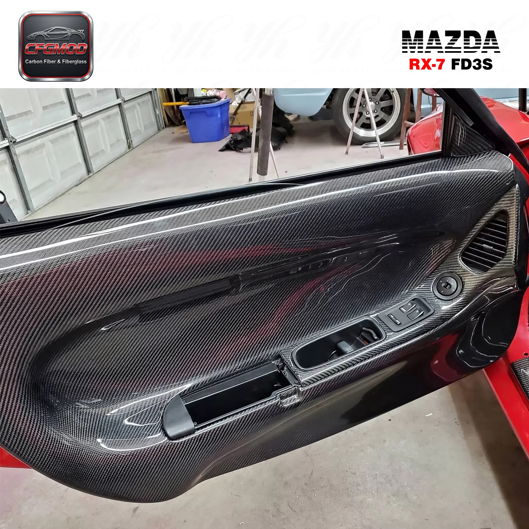 Carbon Fiber Black 1992-1997 RX7 FD3S Inner Door RHD Panel Replacement Door Card Cover Trim 2 Pcs 100% Fitment — 6