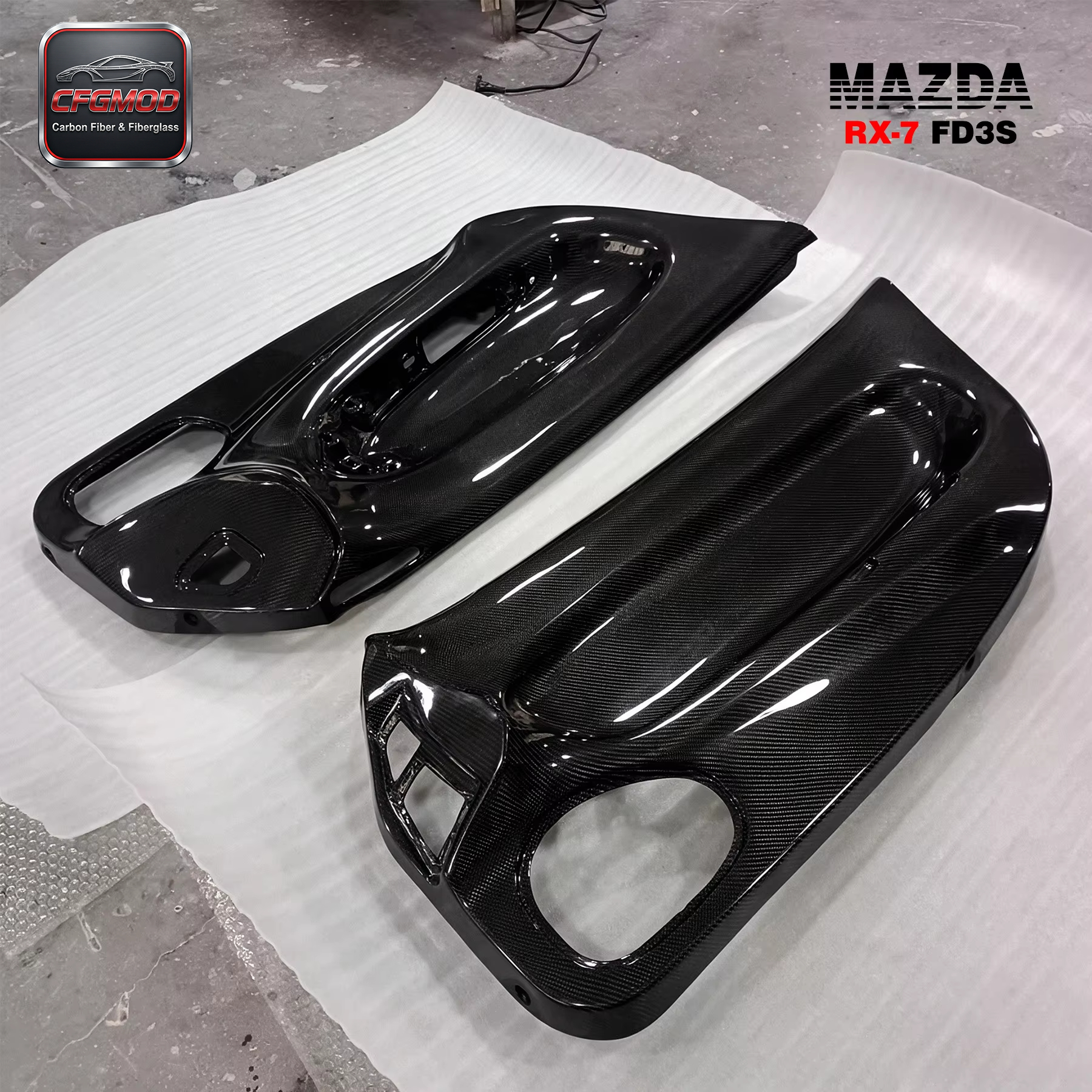 Carbon Fiber Black 1992-1997 RX7 FD3S Inner Door RHD Panel Replacement Door Card Cover Trim 2 Pcs 100% Fitment — 7