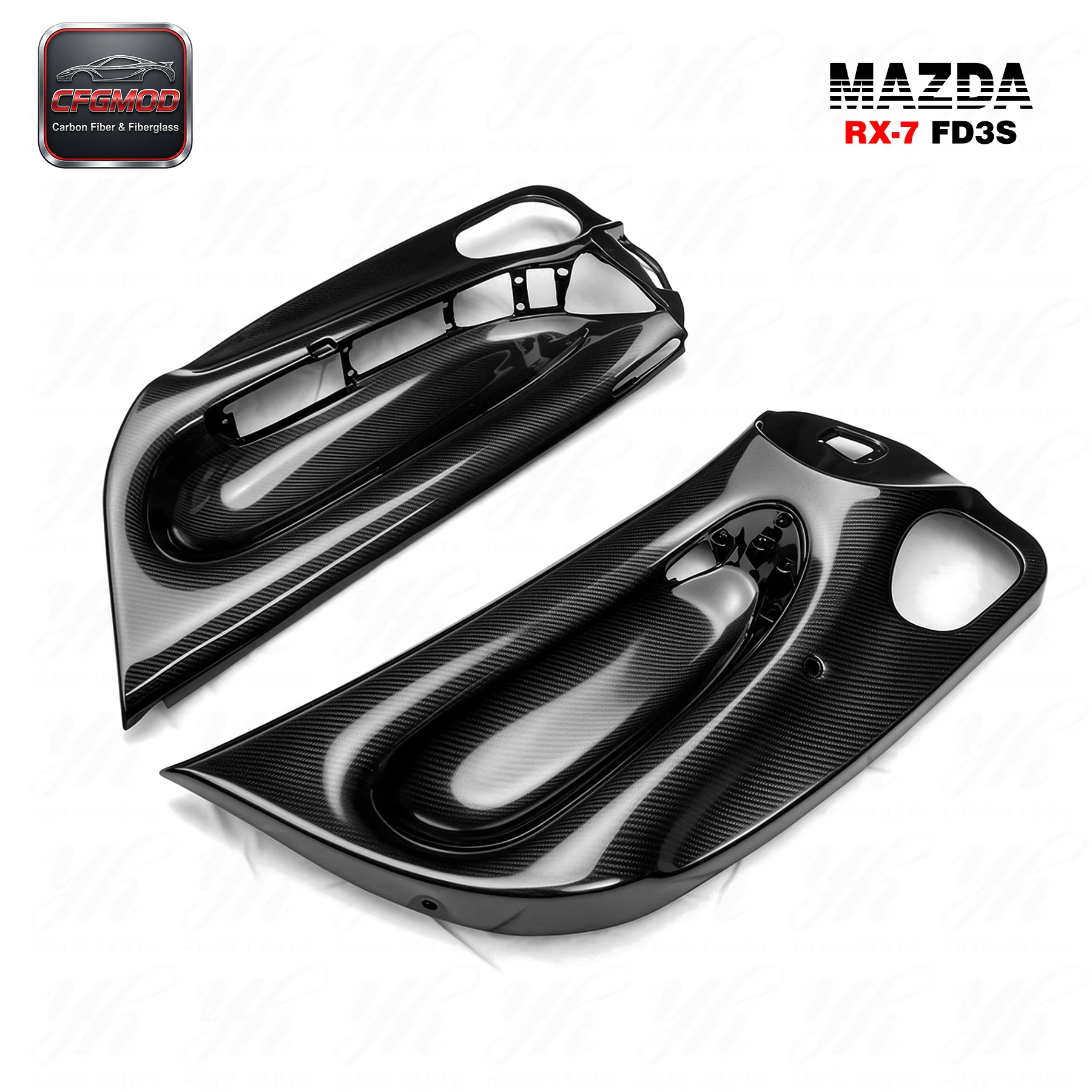 1992-1997 RX7 FD3S Inner Door RHD Panel Replacement Door Card Cover Trim 2 Pcs Carbon Fiber Black — 4