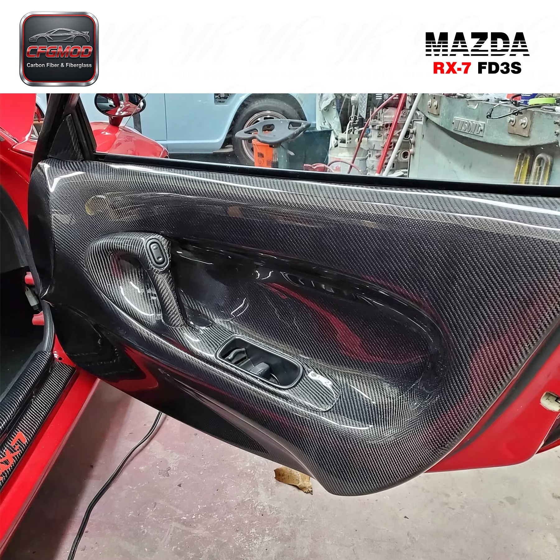 1992-1997 RX7 FD3S Inner Door RHD Panel Replacement Door Card Cover Trim 2 Pcs Carbon Fiber Black — 5