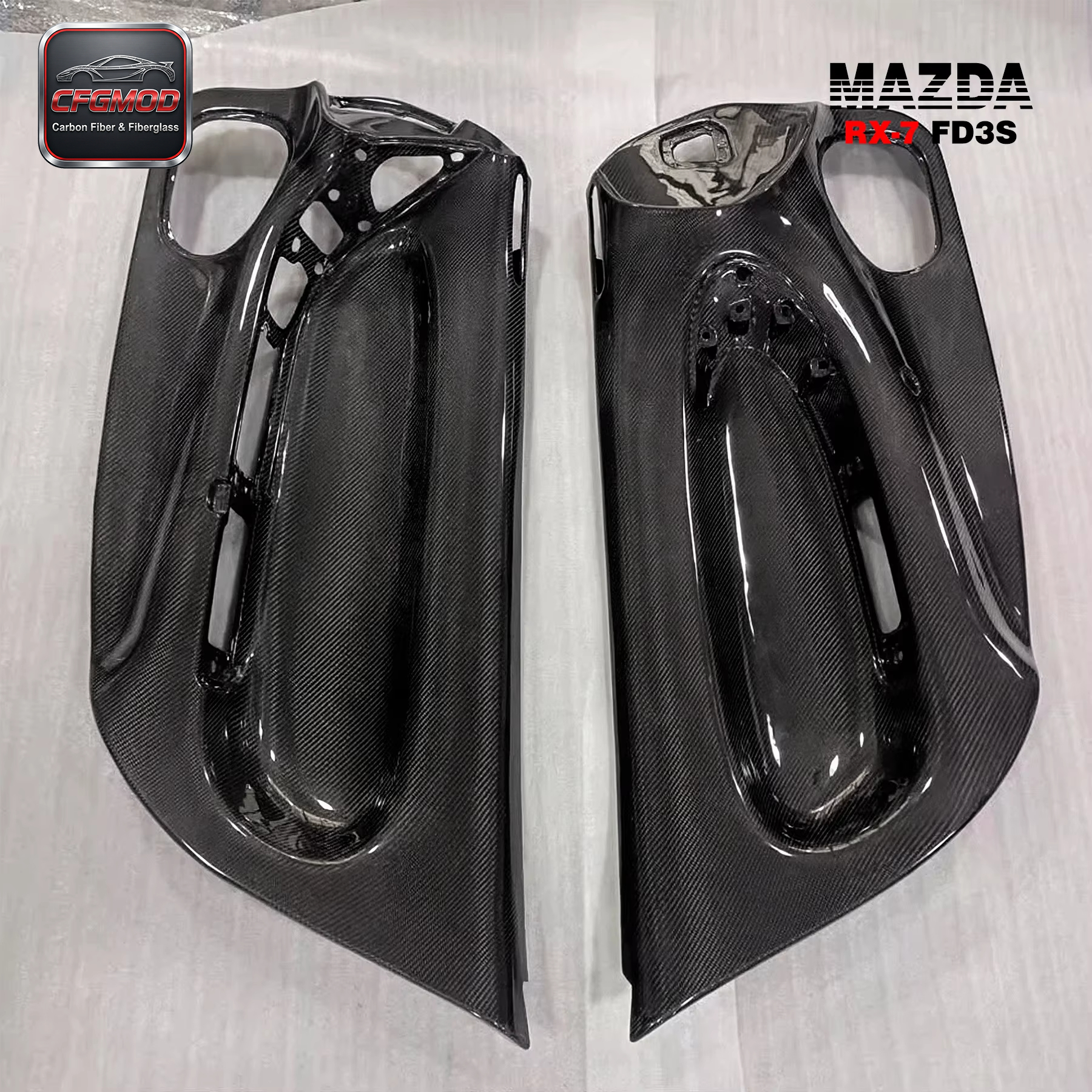 1992-1997 RX7 FD3S Inner Door RHD Panel Replacement Door Card Cover Trim 2 Pcs Carbon Fiber Black — 9