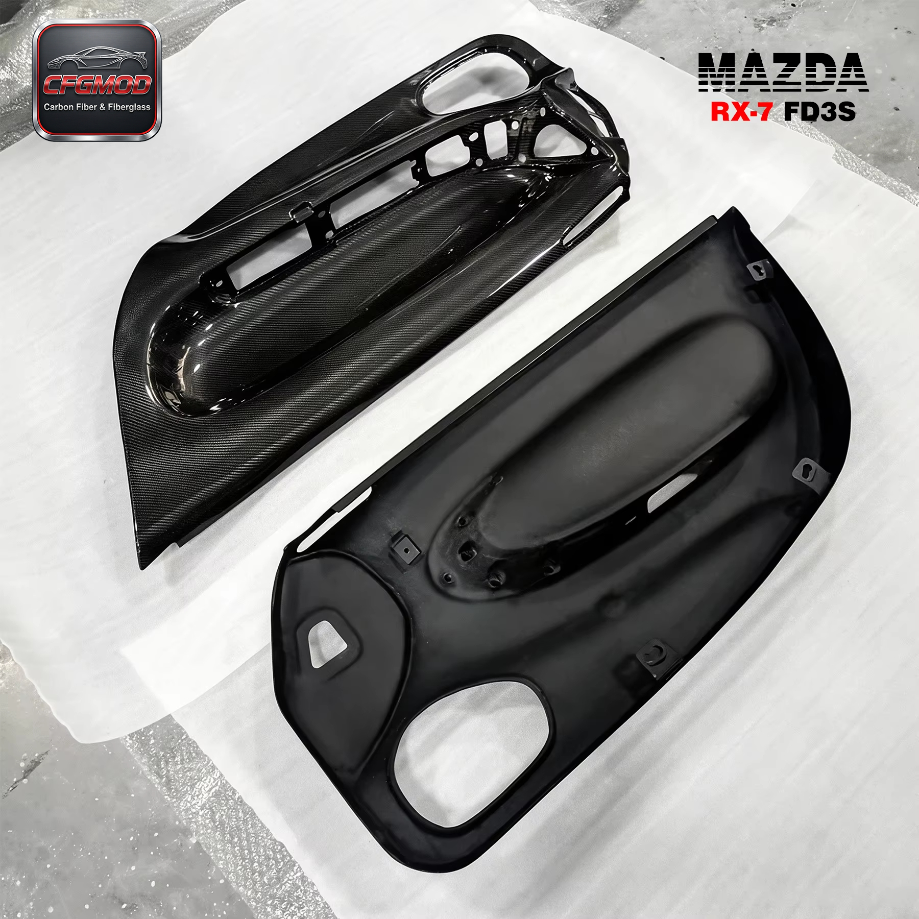 1992-1997 RX7 FD3S Inner Door RHD Panel Replacement Door Card Cover Trim 2 Pcs Carbon Fiber Black — 10
