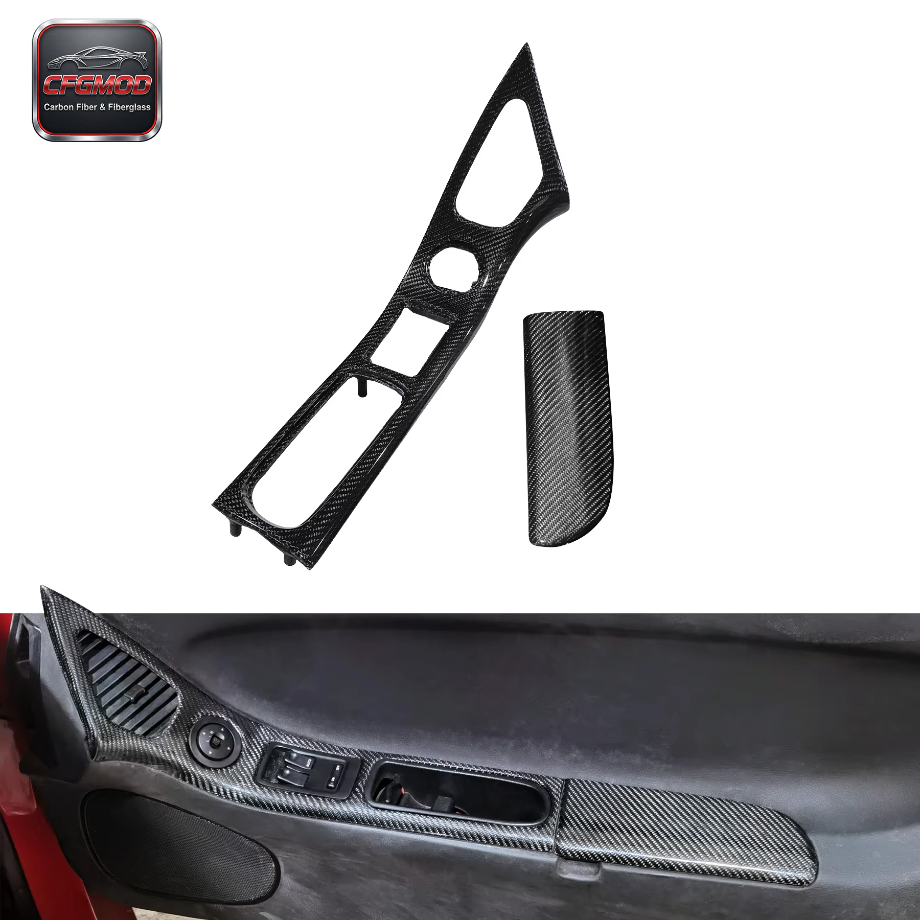 2000-2002 RX7 FD3S RHD Inner Door Handle Replacement Interior Kits Left and Right Sides Carbon Fiber Black Polished — 3
