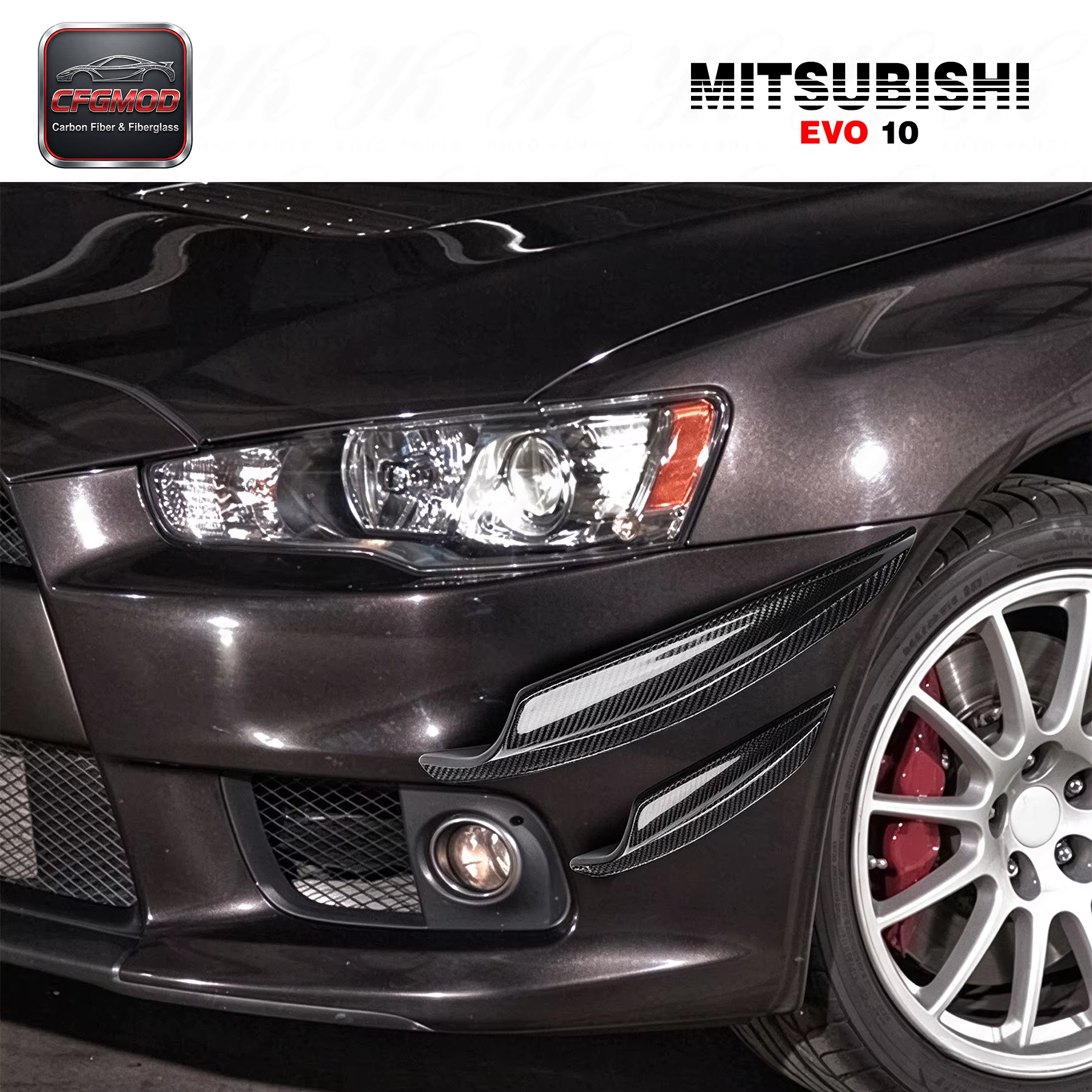 For Evo 10 Carbon Fiber Bumper Canard Carbon — 2