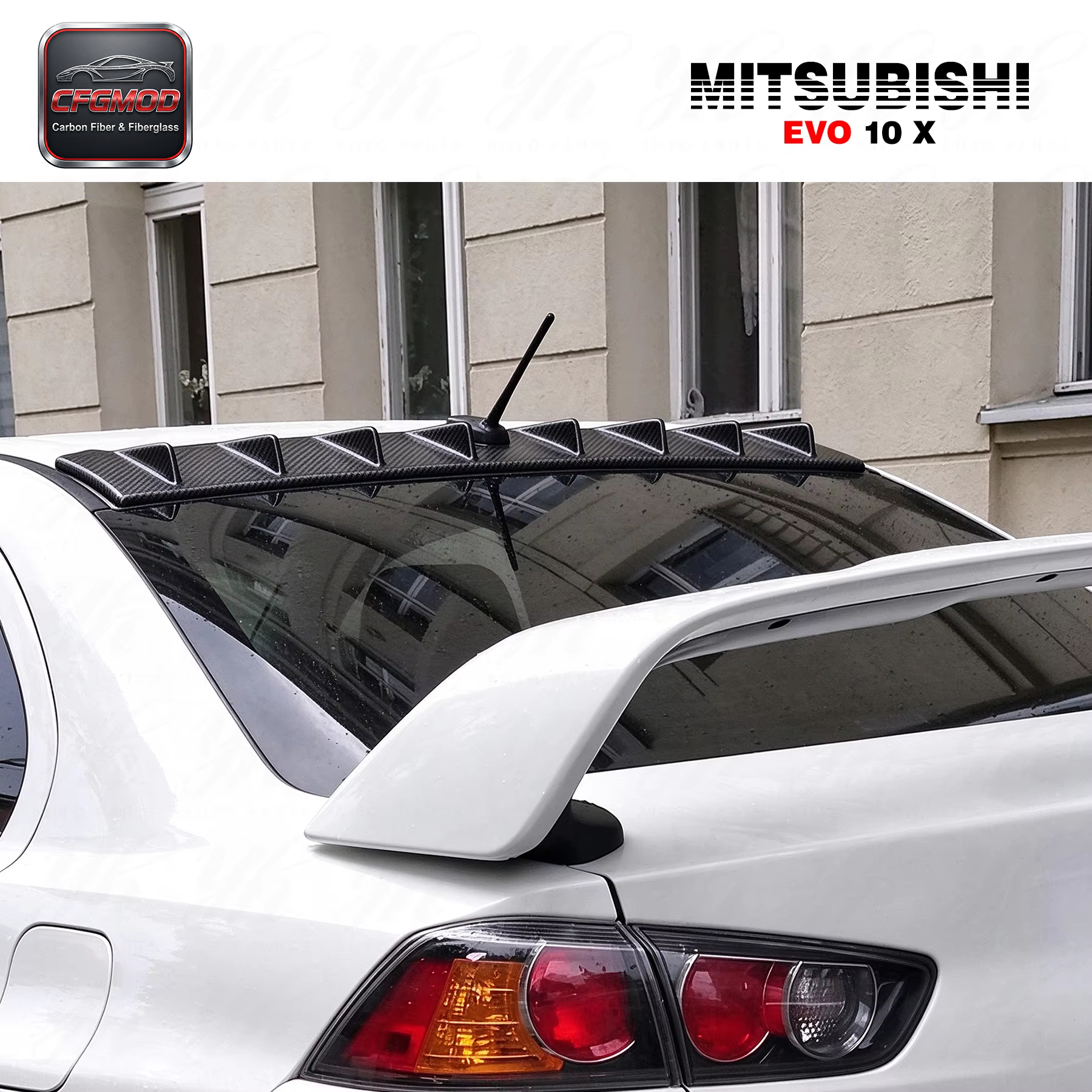 Black Carbon Vortex Generator Roof Wing Rear Spoiler for Mitsubishi Lancer EVO 10 08-09 CZ4A — 3