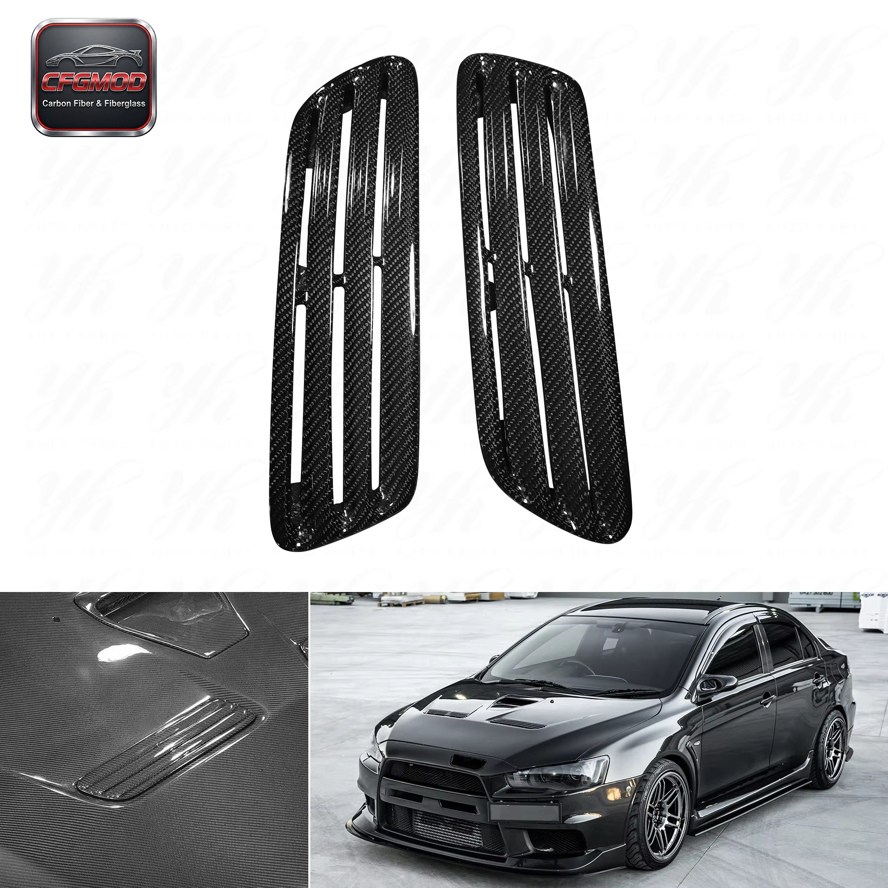 Carbon Fiber EVO X EVOLUTION 10 OEM STYLE HOOD VENTS (pair) CF — 3