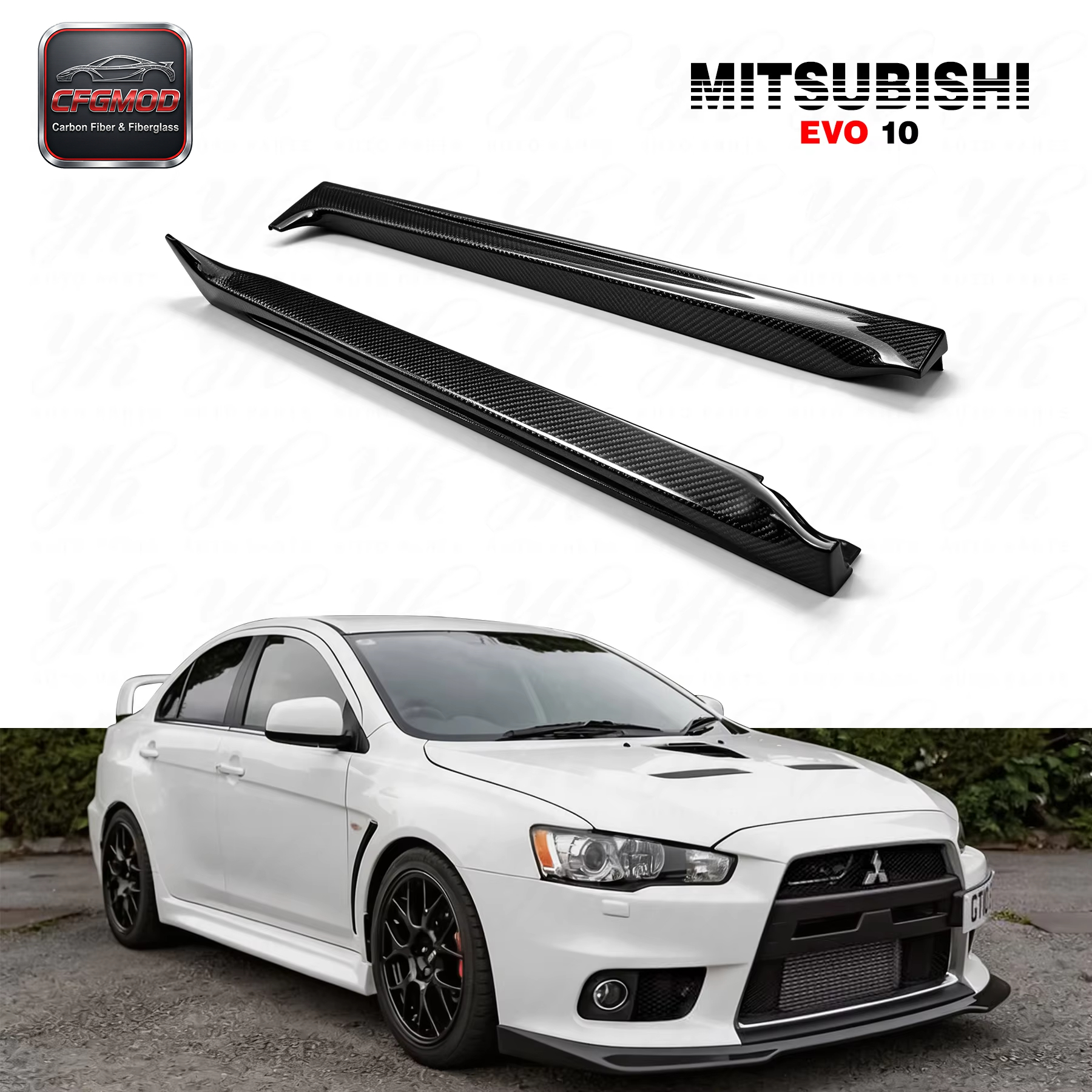 Black Carbon Fiber Sexy Style Side Skirt for Mitsubishi Lancer Evolution EVO X 10 with — 1