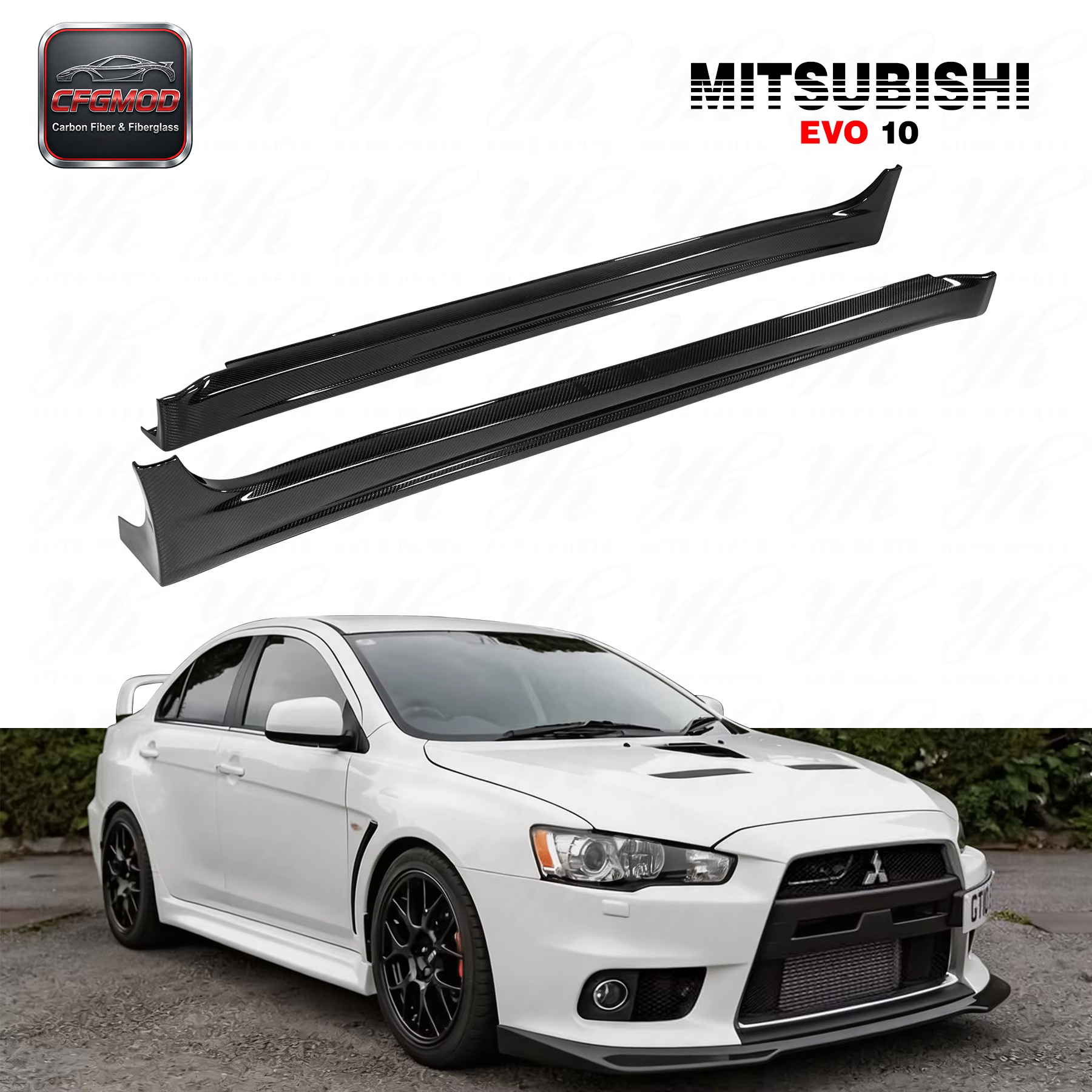 Black Carbon Fiber Sexy Style Side Skirt for Mitsubishi Lancer Evolution EVO X 10 with — 3