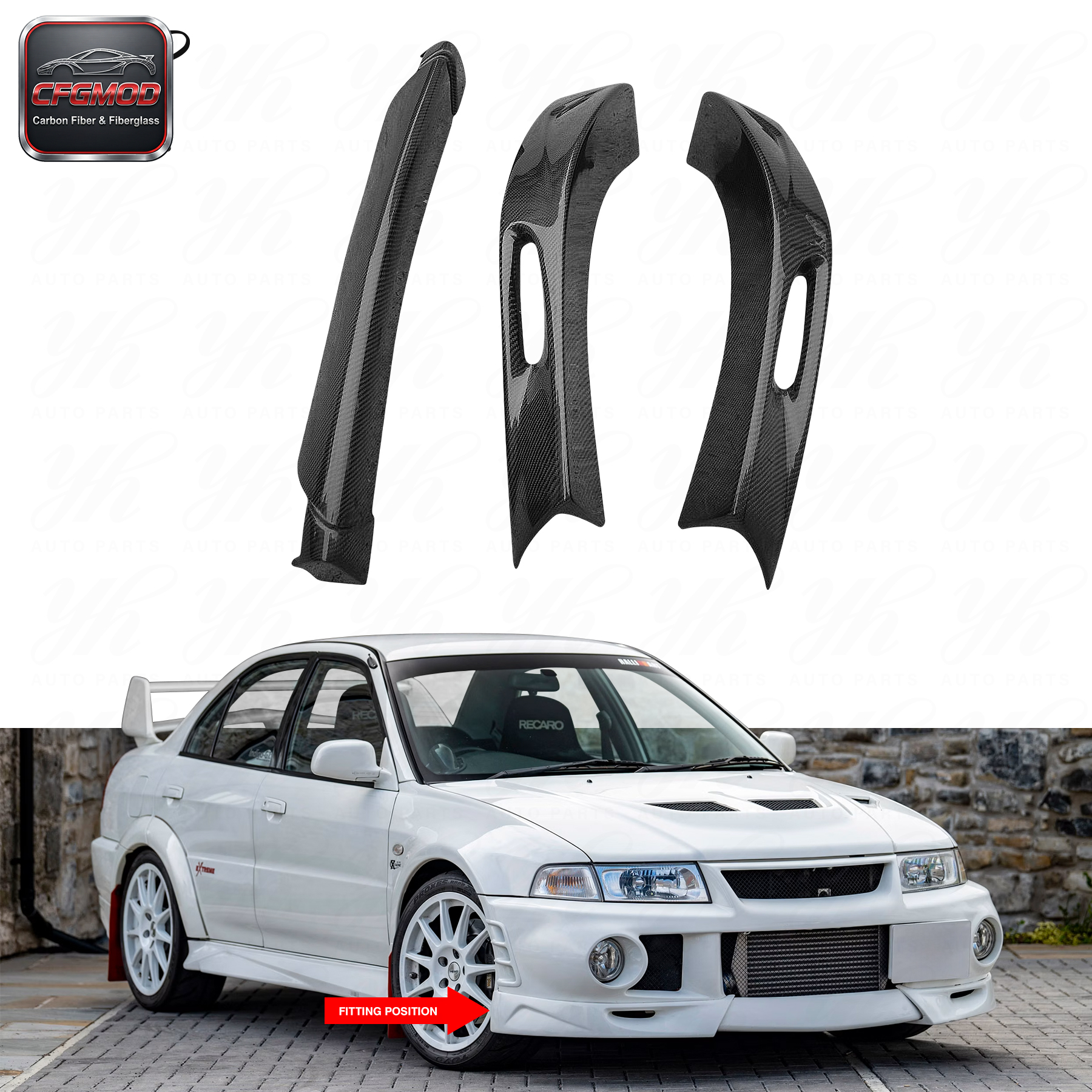 For Car Front Lip (3pcs) for Evolution Evo 6 Limited Edition Extreme Style Carbon Fiber and Glass Fiber — 3