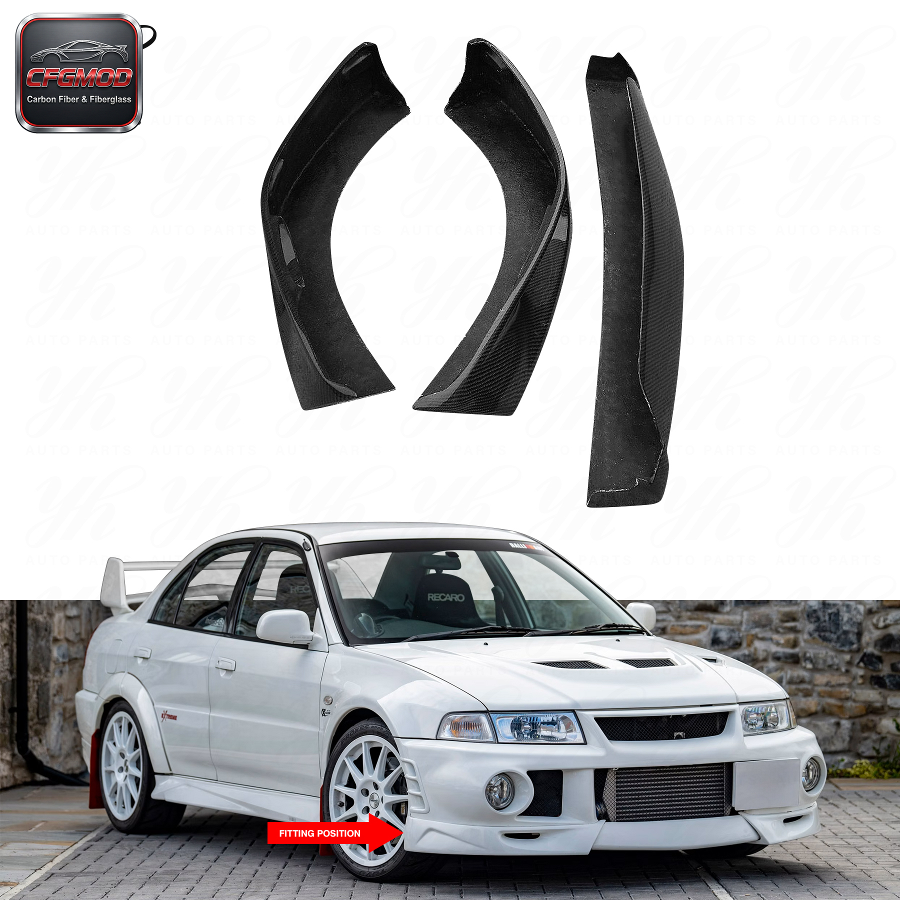 For Car Front Lip (3pcs) for Evolution Evo 6 Limited Edition Extreme Style Carbon Fiber and Glass Fiber — 4