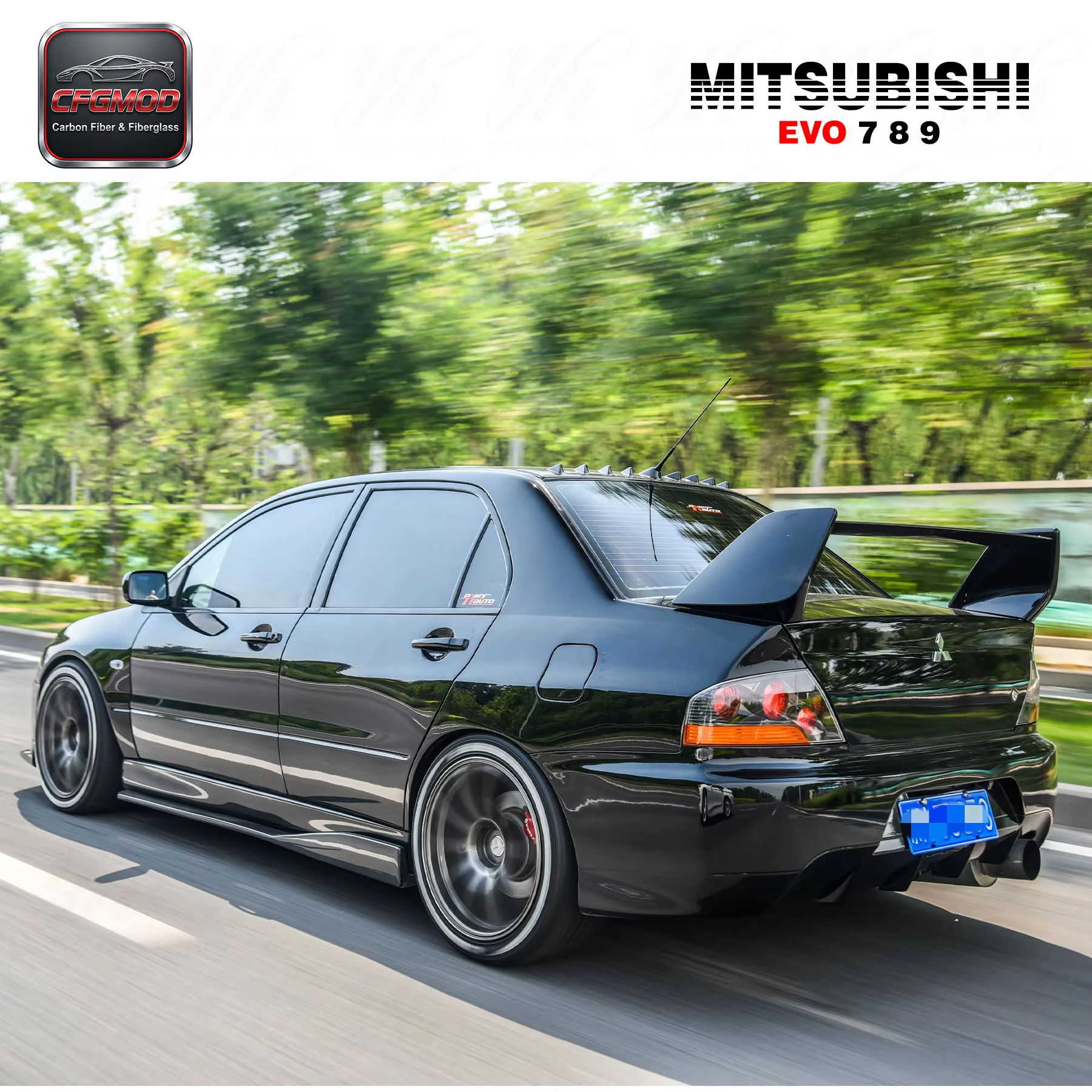 Carbon Fiber FQ Type Rear Spoiler with FRP Legs Single Deck High Glossy Finish for 2001-2007 Mitsubishi Lancer Evolution 7-9 — 1