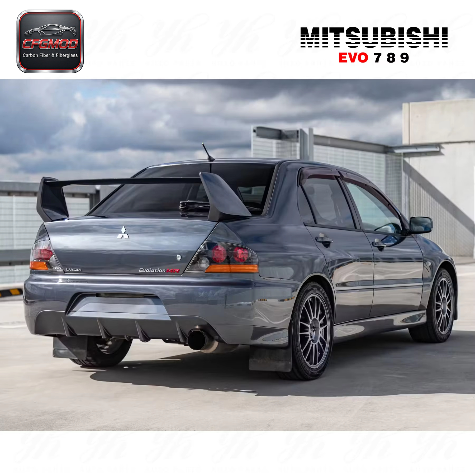 Carbon Fiber FQ Type Rear Spoiler with FRP Legs Single Deck High Glossy Finish for 2001-2007 Mitsubishi Lancer Evolution 7-9 — 3