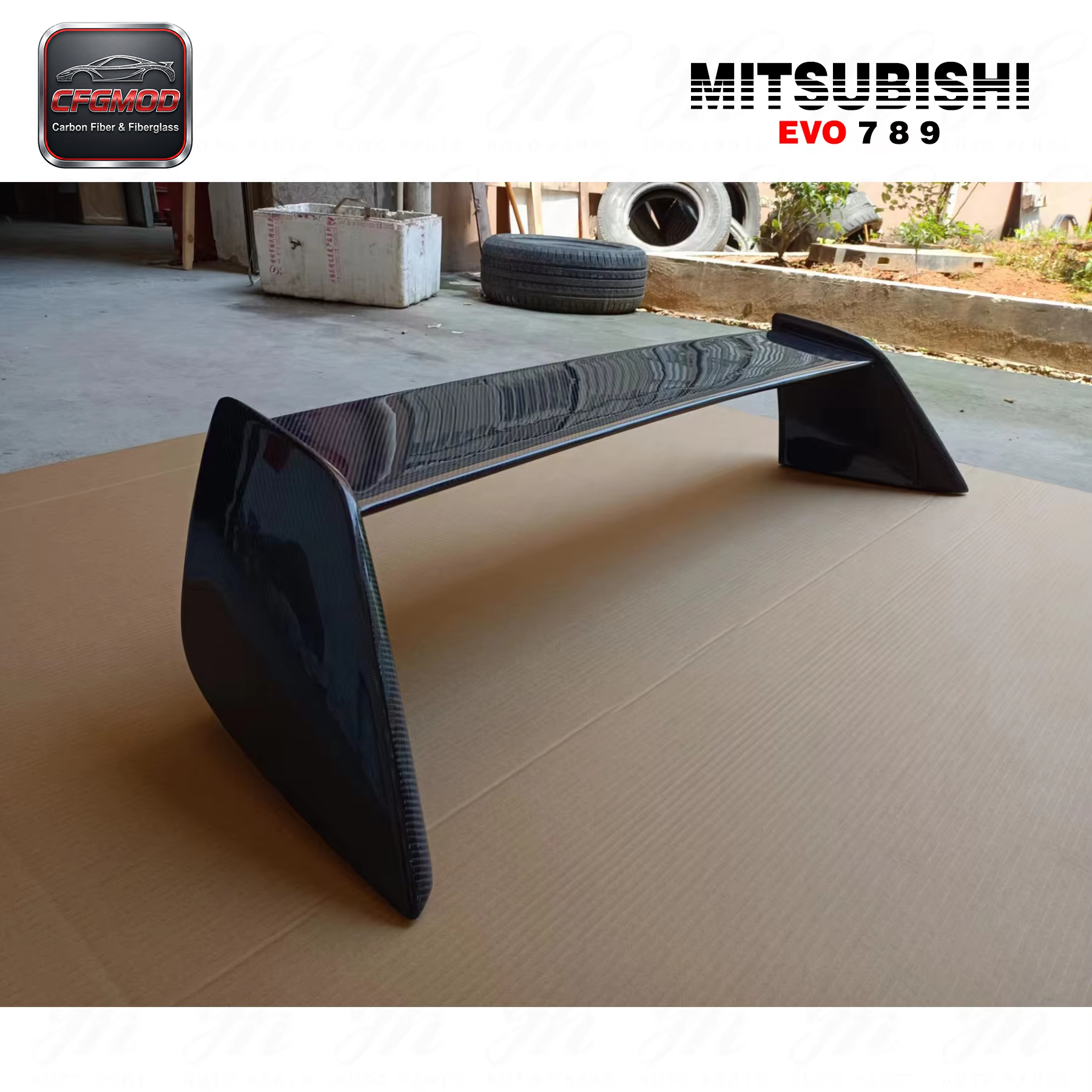 Carbon Fiber FQ Type Rear Spoiler with FRP Legs Single Deck High Glossy Finish for 2001-2007 Mitsubishi Lancer Evolution 7-9 — 7