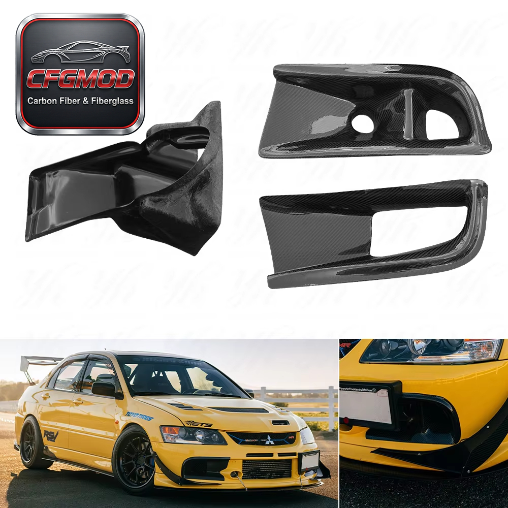 VS Style Carbon Fiber Front Bumper Air Duct Oil Cooler Guide 3Pcs Set for Mitsubishi Lancer Evolution EVO 8 CT9A — 3