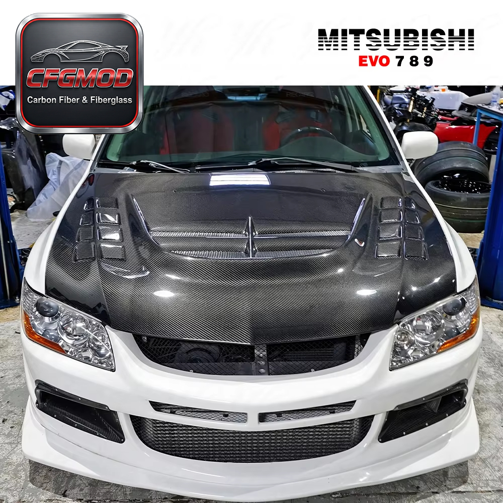 For 2003-2007 Evolution Evo 8 9 VTX Style Carbon Fiber Hood Bonnet — 3