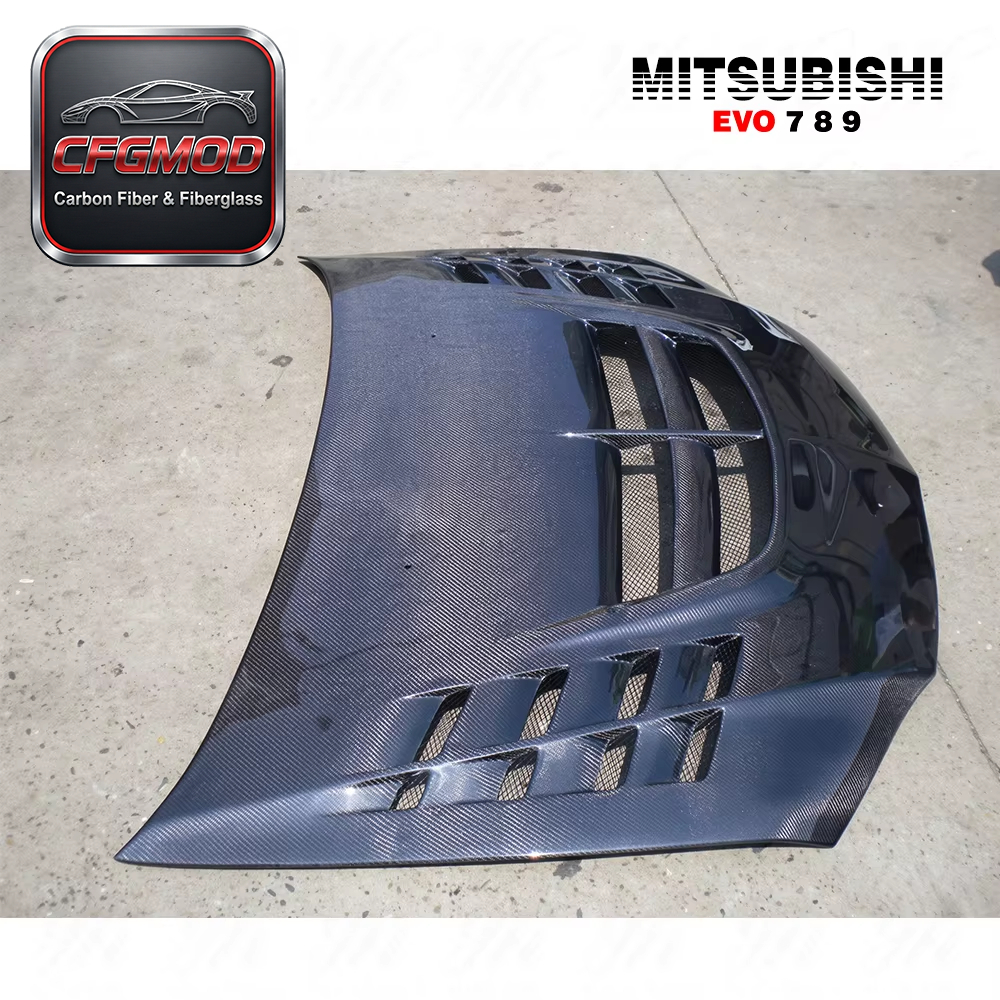 CF Carbon Fiber Hood Bonnet for 2003-2007 Evolution Evo 8 9 VTX Cyber Style — 8