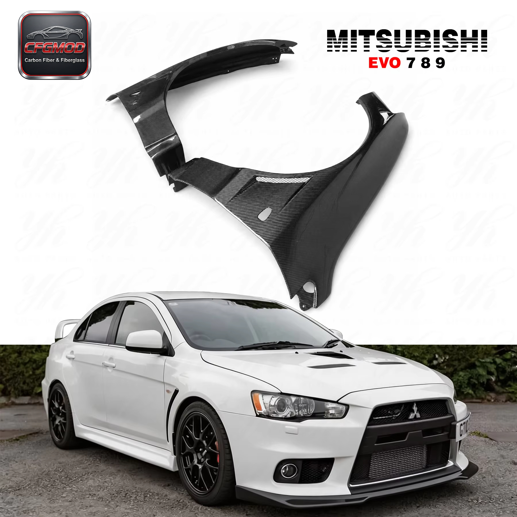 5PCS Voltex Style Carbon Fiber Rear Diffuser with Fitting Kits for Mitsubishi Lancer Evolution EVO 9 IX CT9A Bodykit — 3