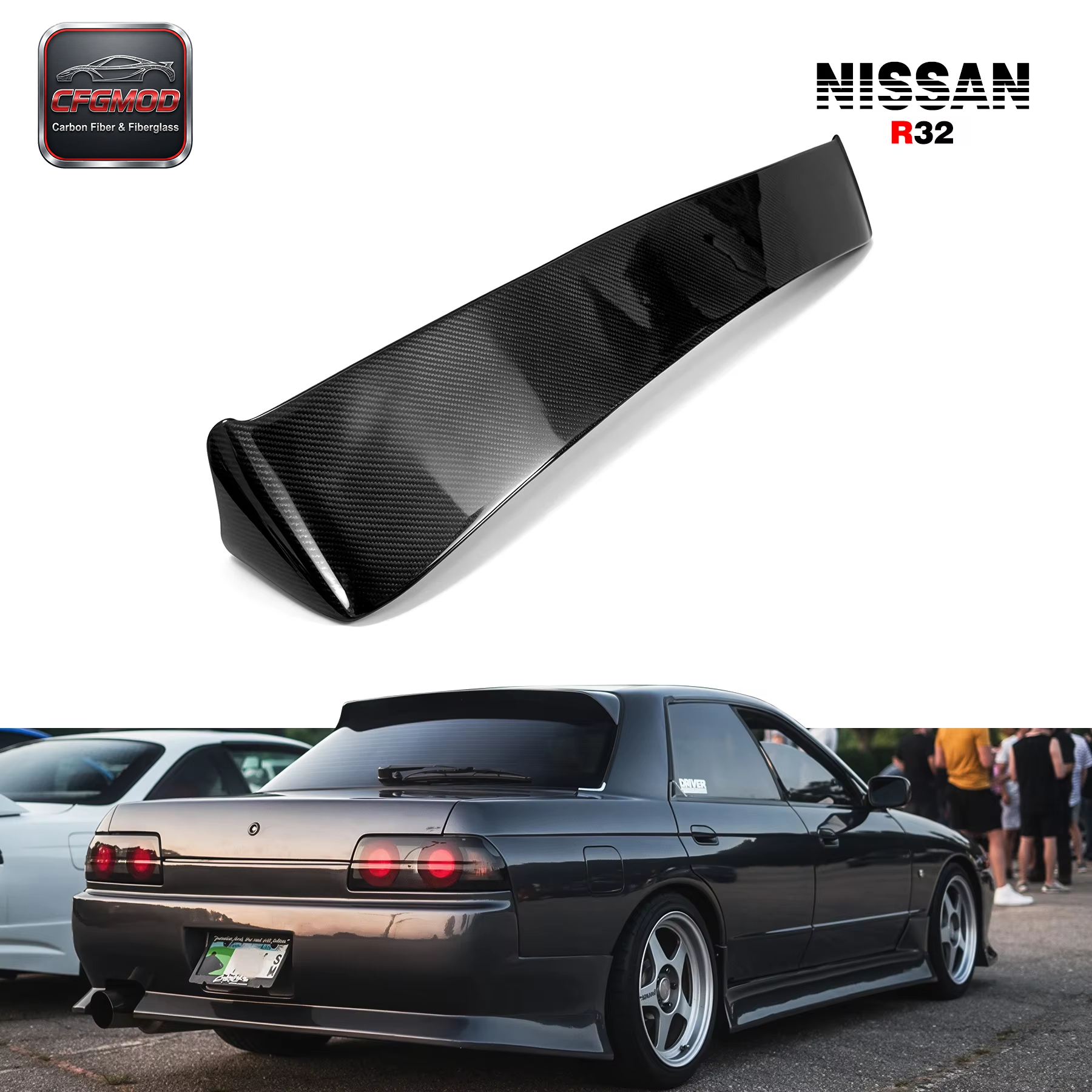 Carbon Fiber CF Rear Roof Spoiler Wing Ducktail Fit for 1989-1994 Skyline R32 GTS GTR Dmax DM Style — 1