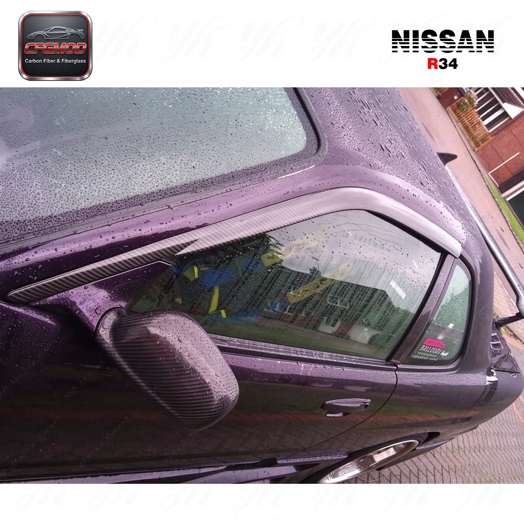 Carbon Fiber Car Wind Deflector (Pair) 2Pcs Black for Nissan Skyline R34 GT-R with Easy Installation — 7