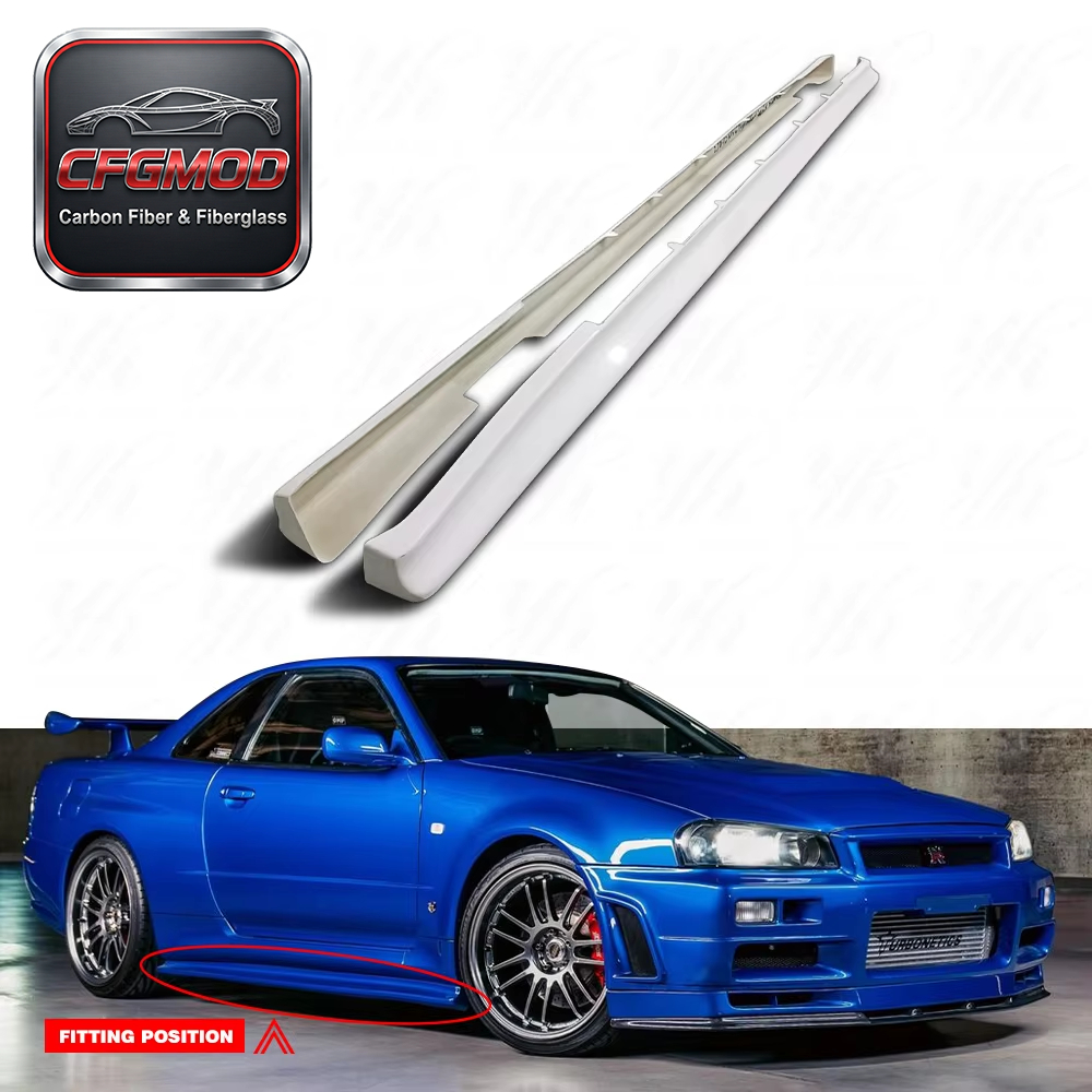 Glass Fiber Side Skirt Extension Spat Extension Addon 189cm Fit for FRP 1999-2002 Skyline R34 GTR NI Style — 3