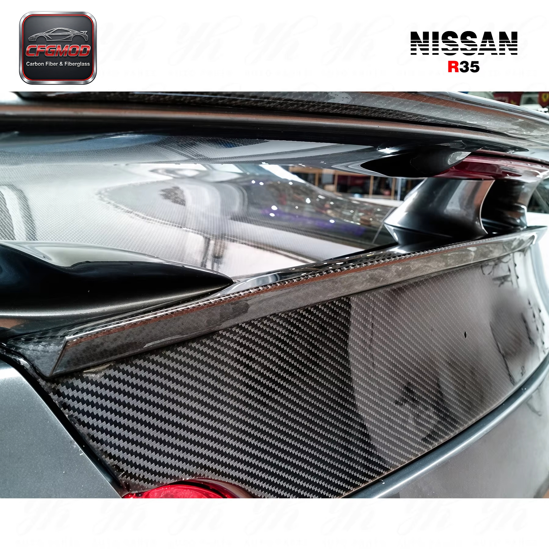 For R35 GTR Wald Style Carbon Fiber Trunk Spoiler — 6