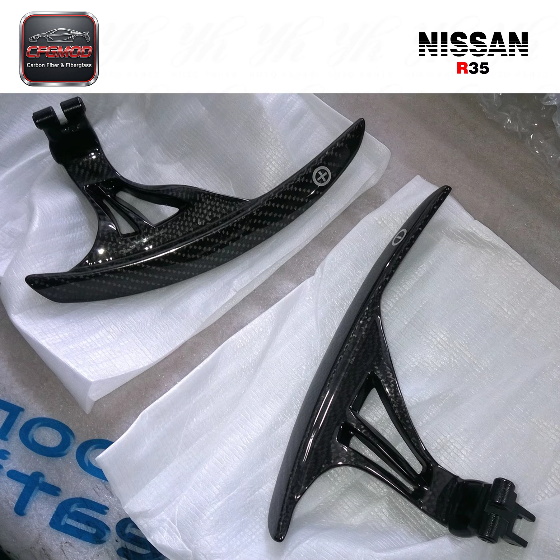For 2008-2014 R35 GTR GTR35 at Style Matte Black Carbon Fiber Smooth Steering Wheel Shifter Extension — 7