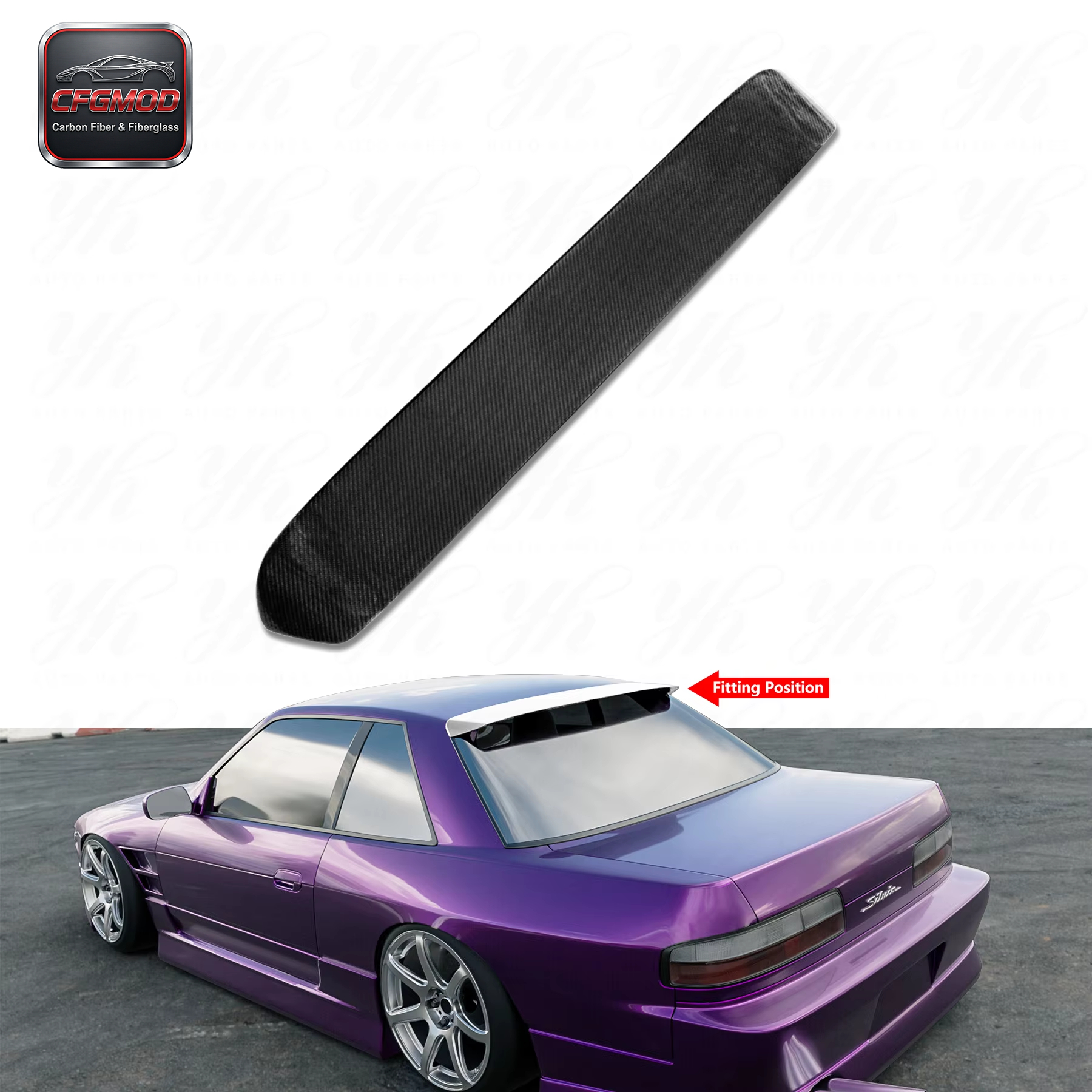 JDM Car Modification for S13 Silvia Dmax Style Single Roof Spoiler Real Carbon Fiber Black 3k Twill Weave High Gloss Finish — 1